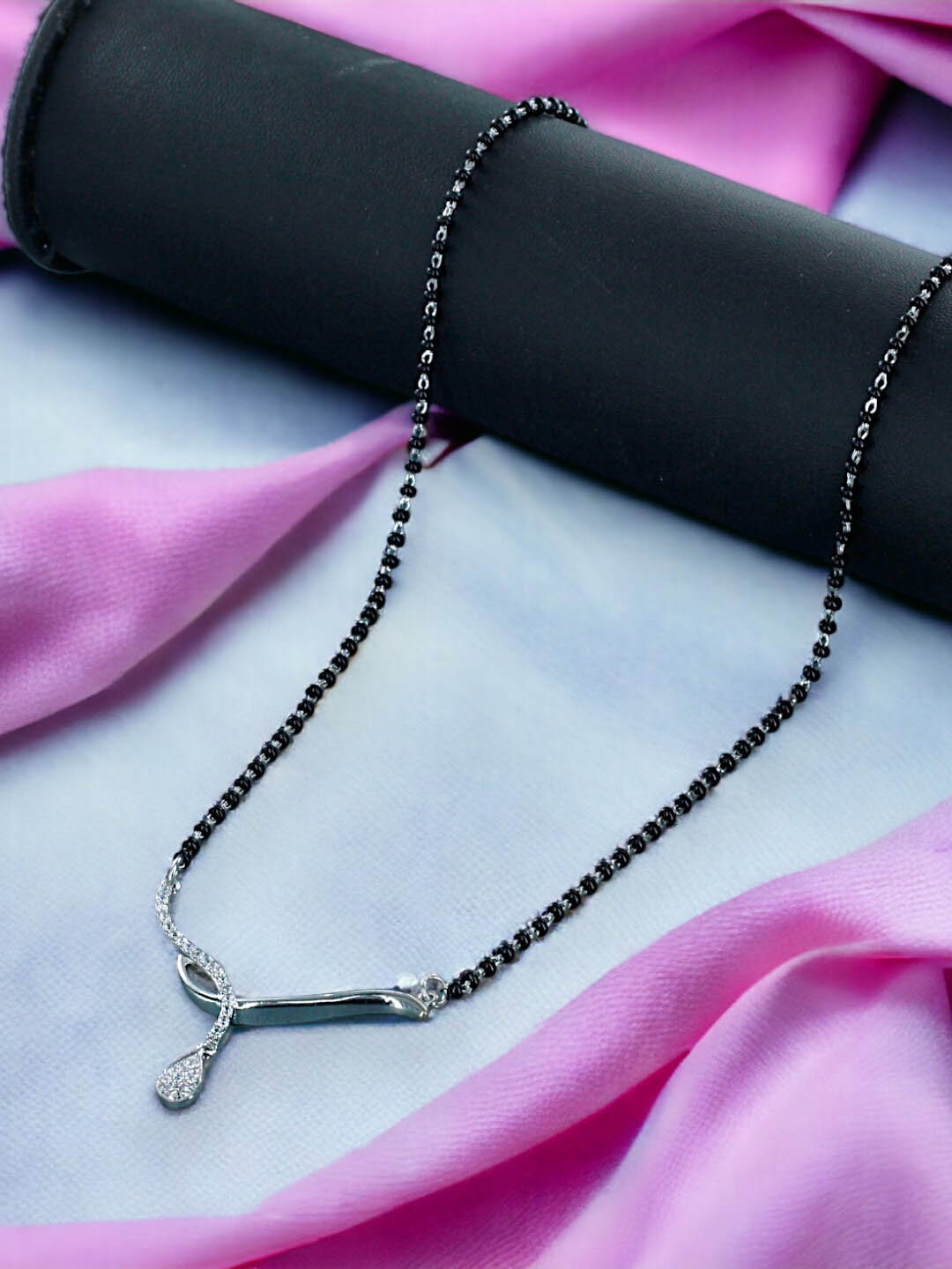 

Taraash 92.5 Sterling Silver Cubic zirconia Studded and Beaded Mangalsutra