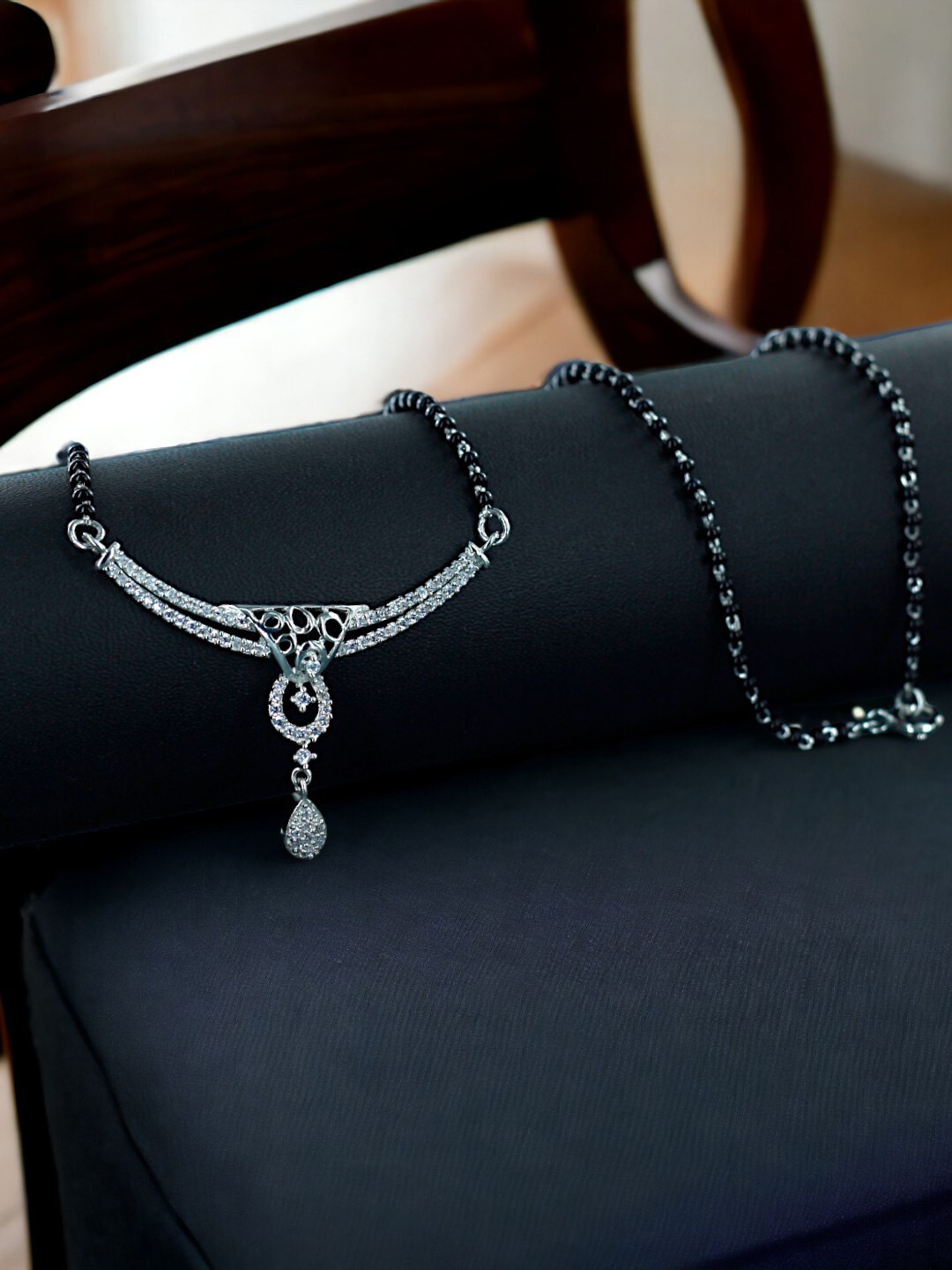 

Taraash 92.5 Sterling Silver Studded and Beaded Mangalsutra