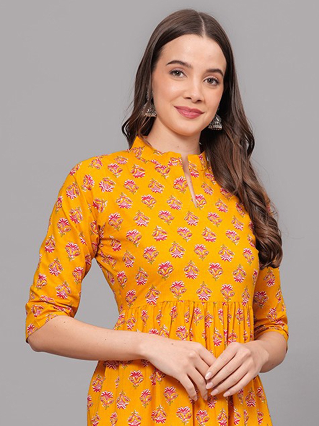 

JAHIDA COMFORT WITH STYLE Women Printed Mirror Work Anarkali Kurta, Yellow