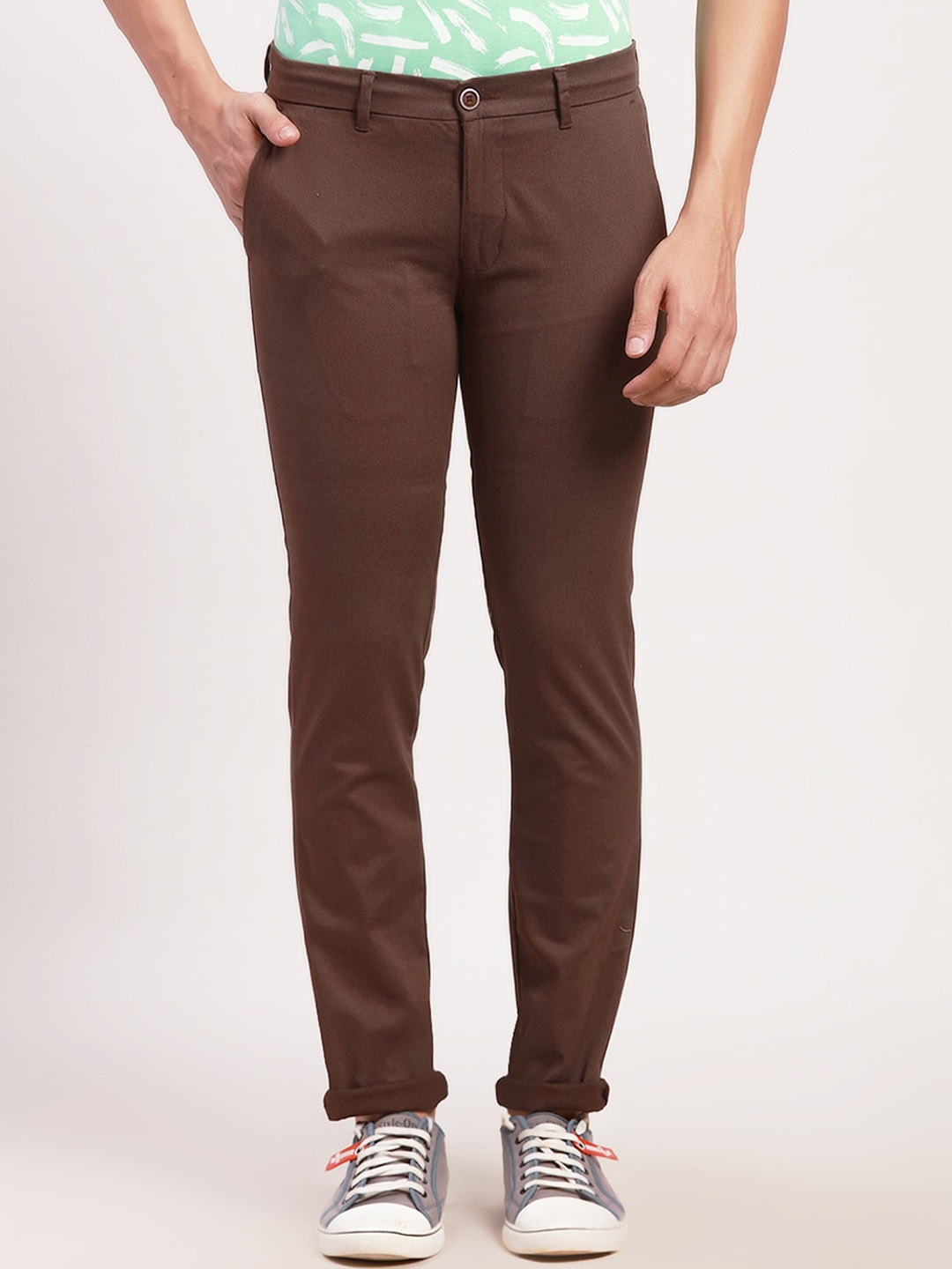 

Parx Men Slim Fit Mid-Rise Regular Trousers, Brown