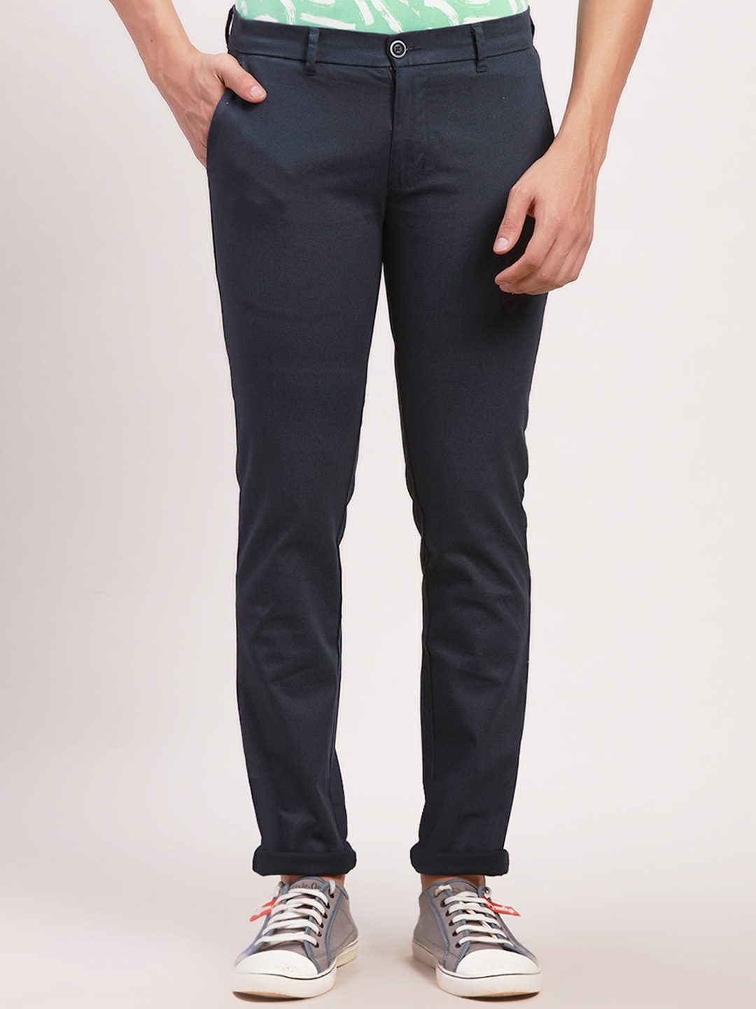 

Parx Men Slim Fit Mid-Rise Regular Trousers, Navy blue