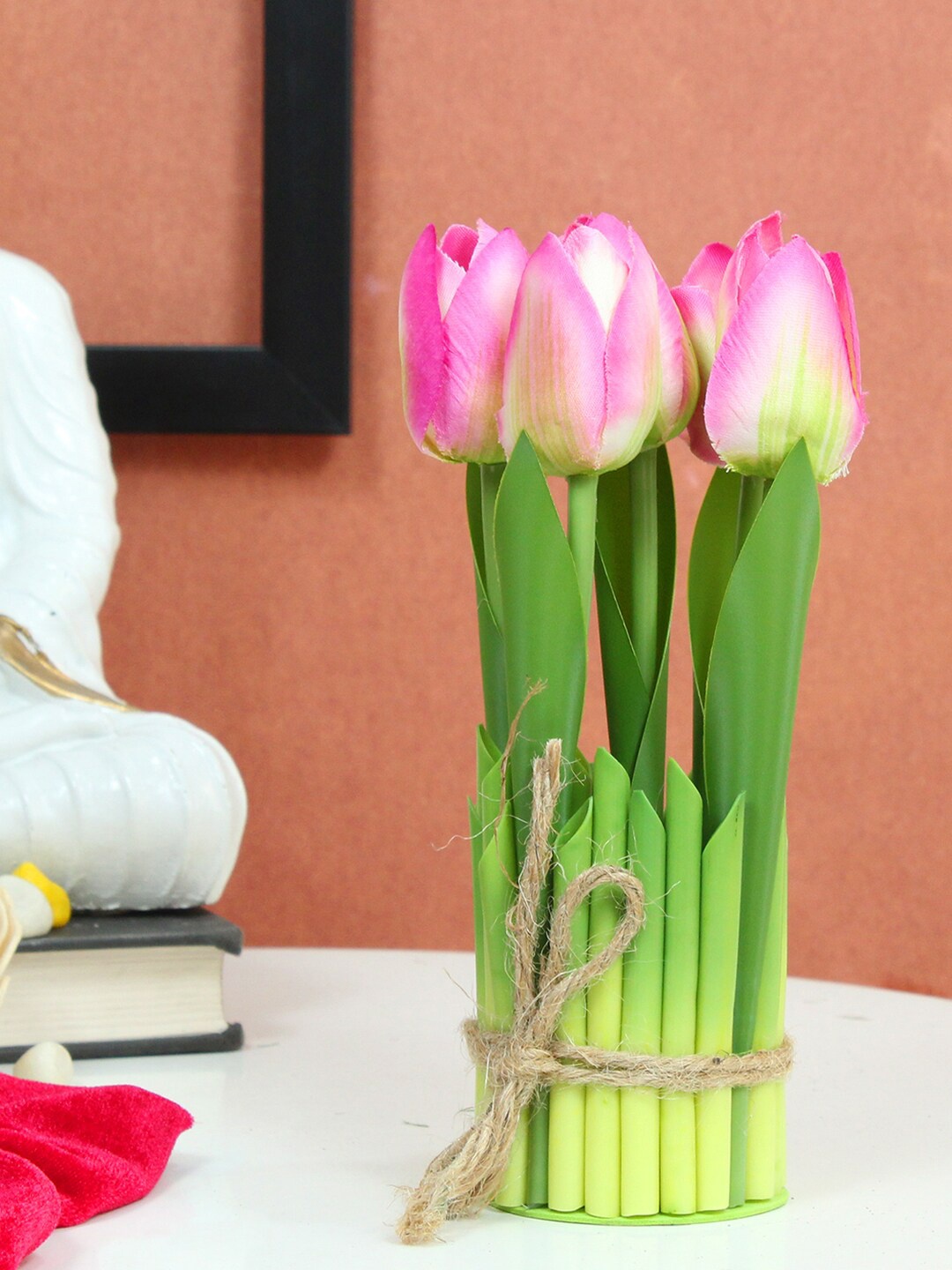 

TIED RIBBONS Pink & Green Tulip Artificial Flower