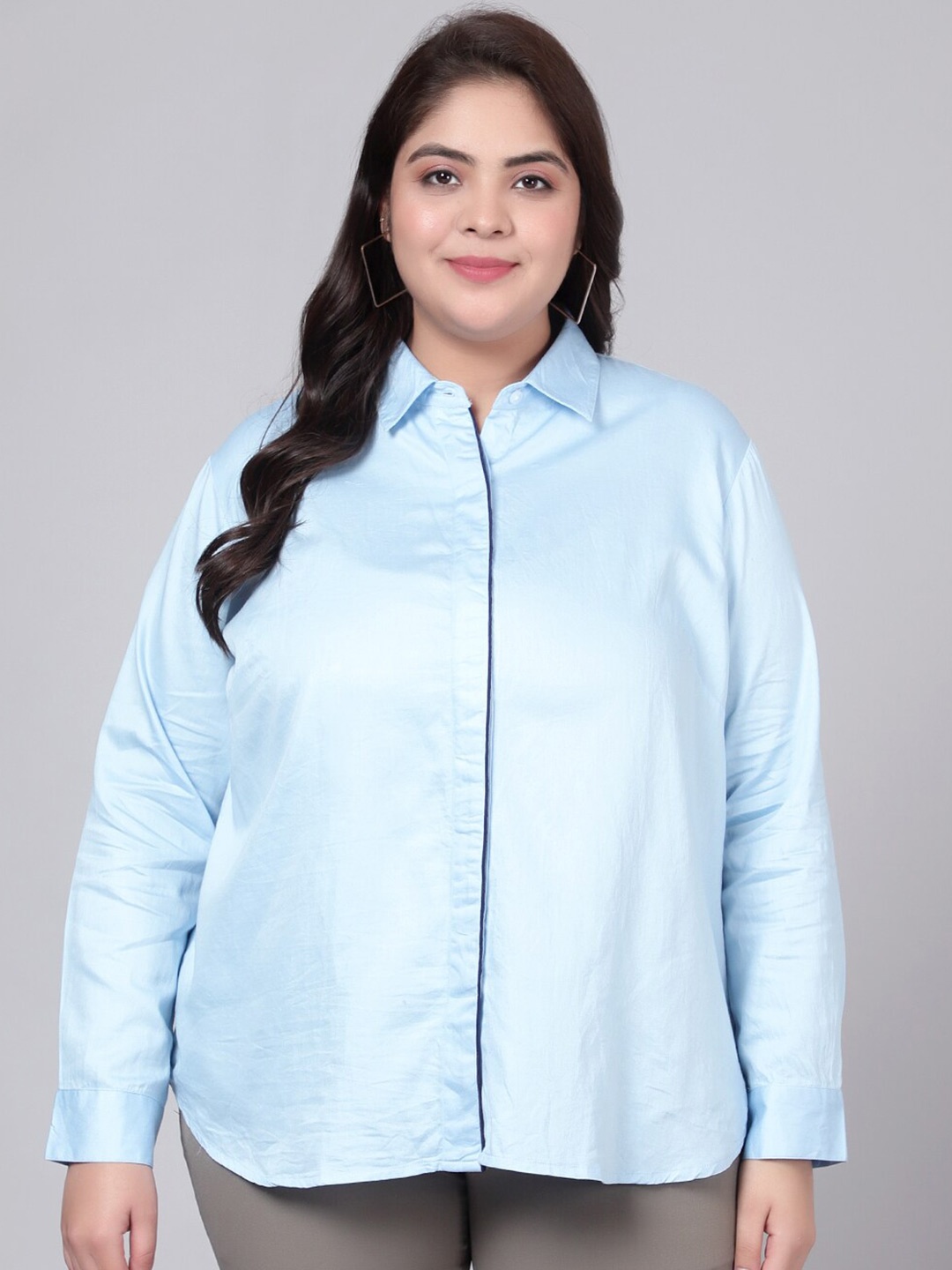

Indietoga Women Plus Size Slim Fit Cotton Formal Shirt, Blue
