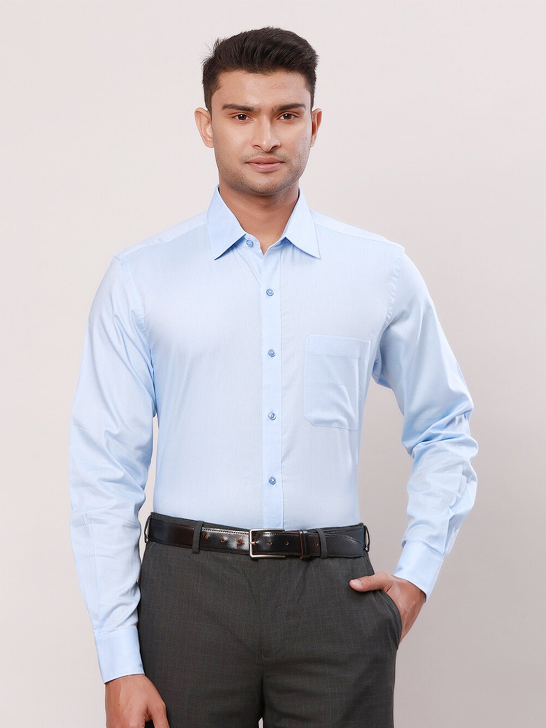 

Raymond Men Contemporary-Fit Cotton Formal Shirt, Blue