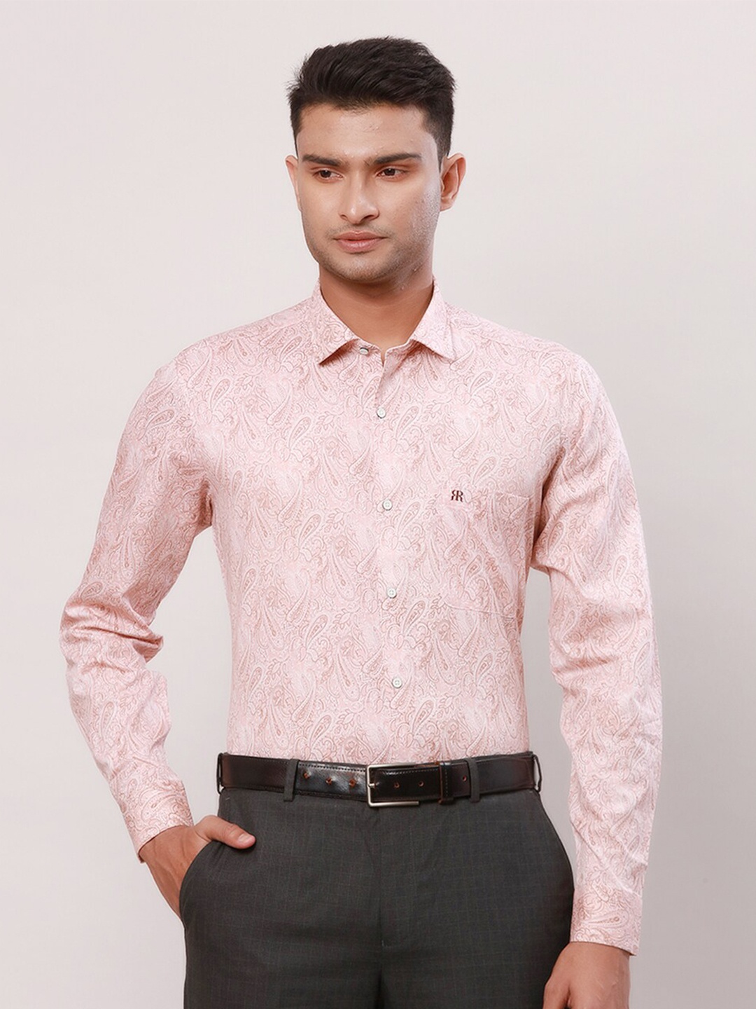 

Raymond Men Printed Contemporary-Fit Cotton Formal Shirt, Orange
