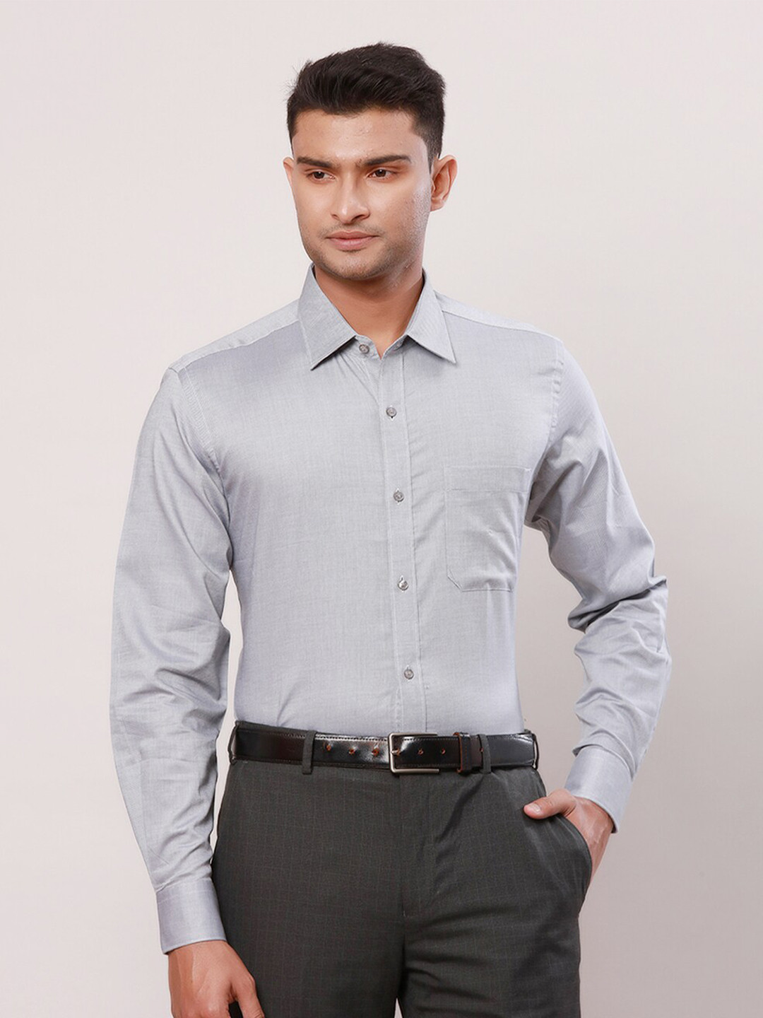 

Raymond Men Contemporary-Fit Cotton Formal Shirt, Grey
