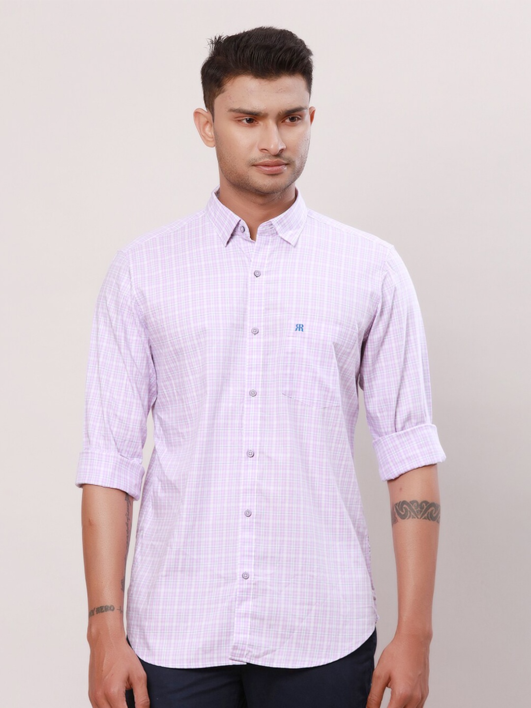 

Raymond Men Checked Contemporary-Fit Cotton Casual Shirt, Violet