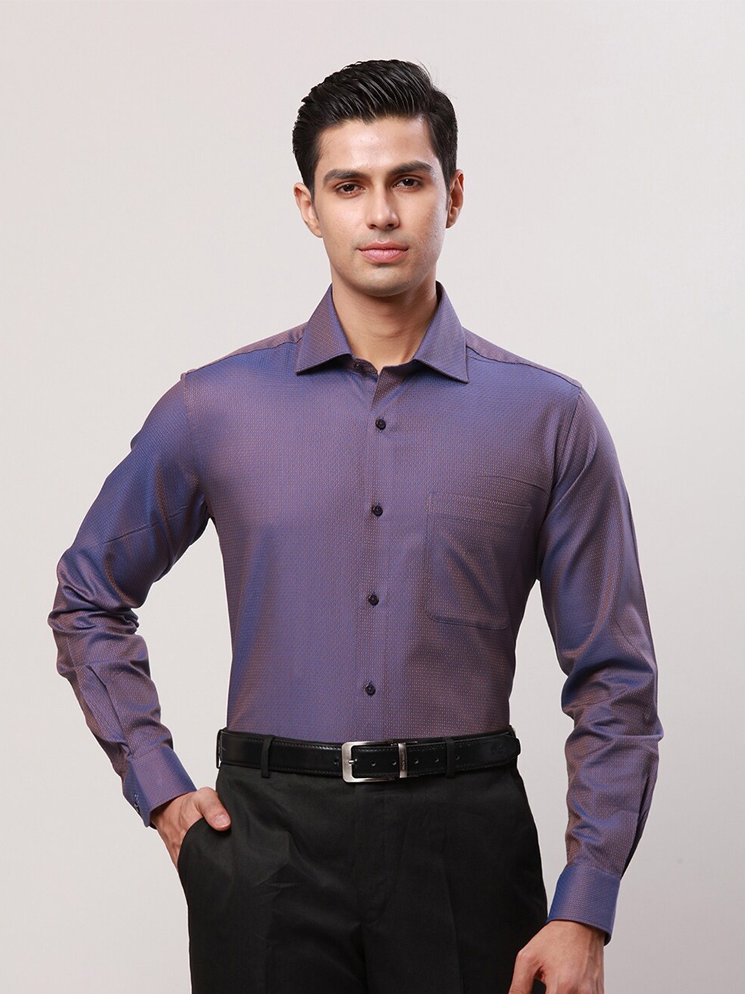 Raymond Men Striped Contemporary-Fit Cotton Formal Shirt, Violet
