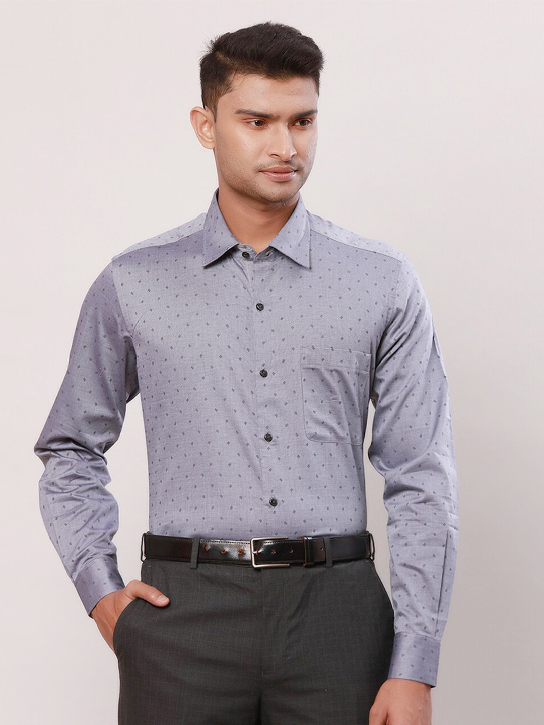 

Raymond Men Striped Contemporary-Fit Cotton Formal Shirt, Grey