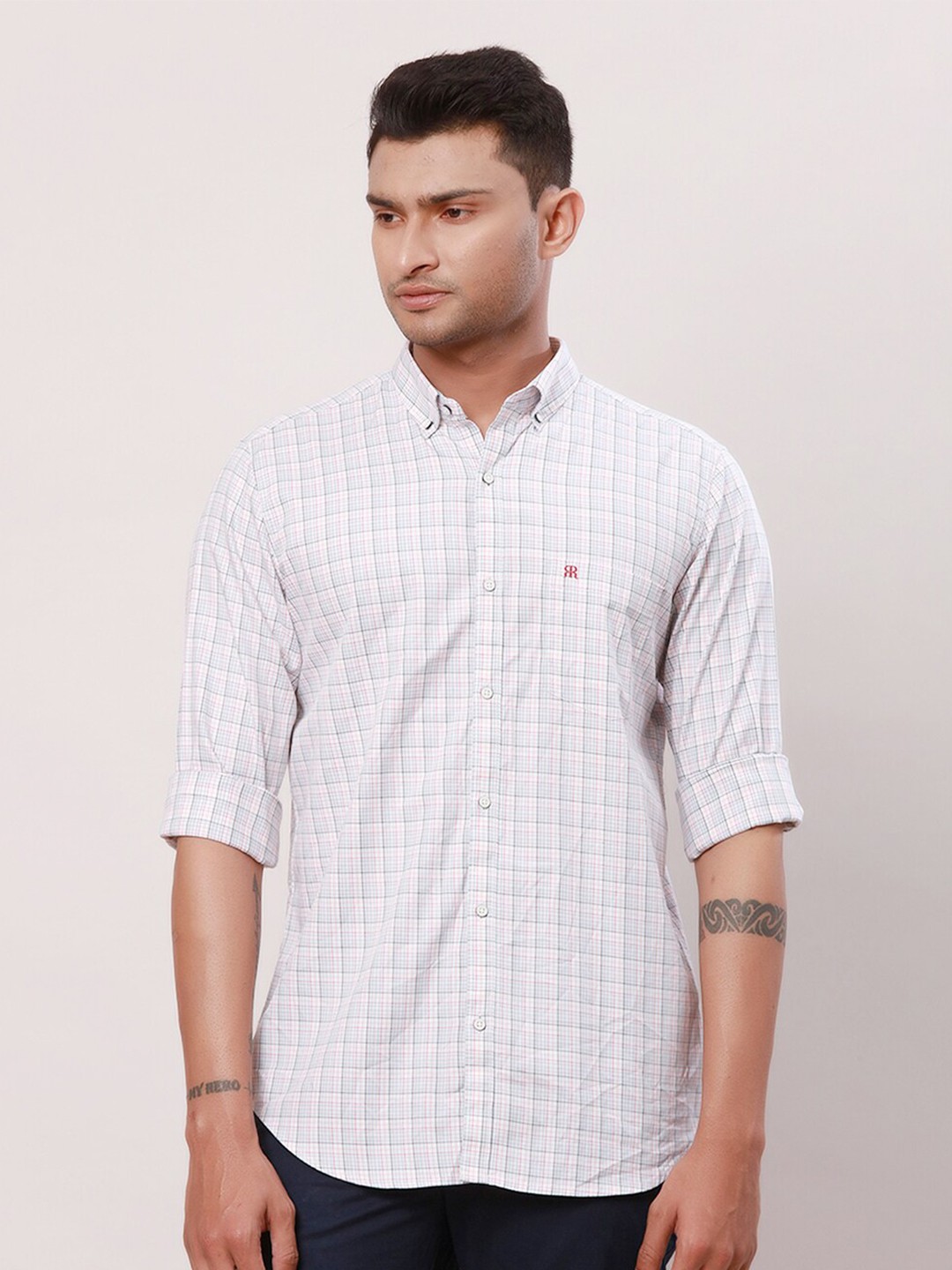 

Raymond Men Checked Contemporary-Fit Cotton Casual Shirt, Grey