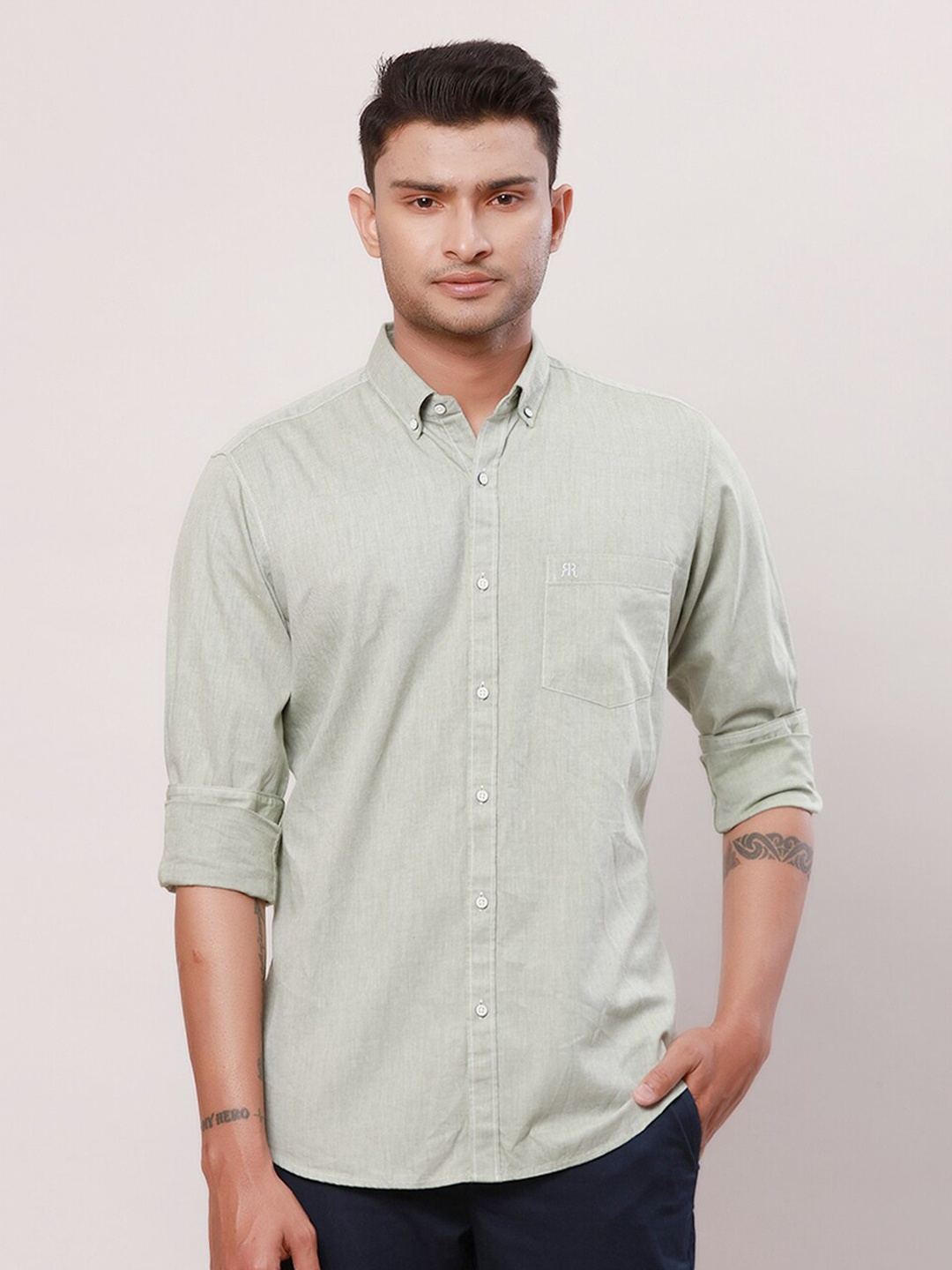 

Raymond Men Contemporary-Fit Cotton Casual Shirt, Green