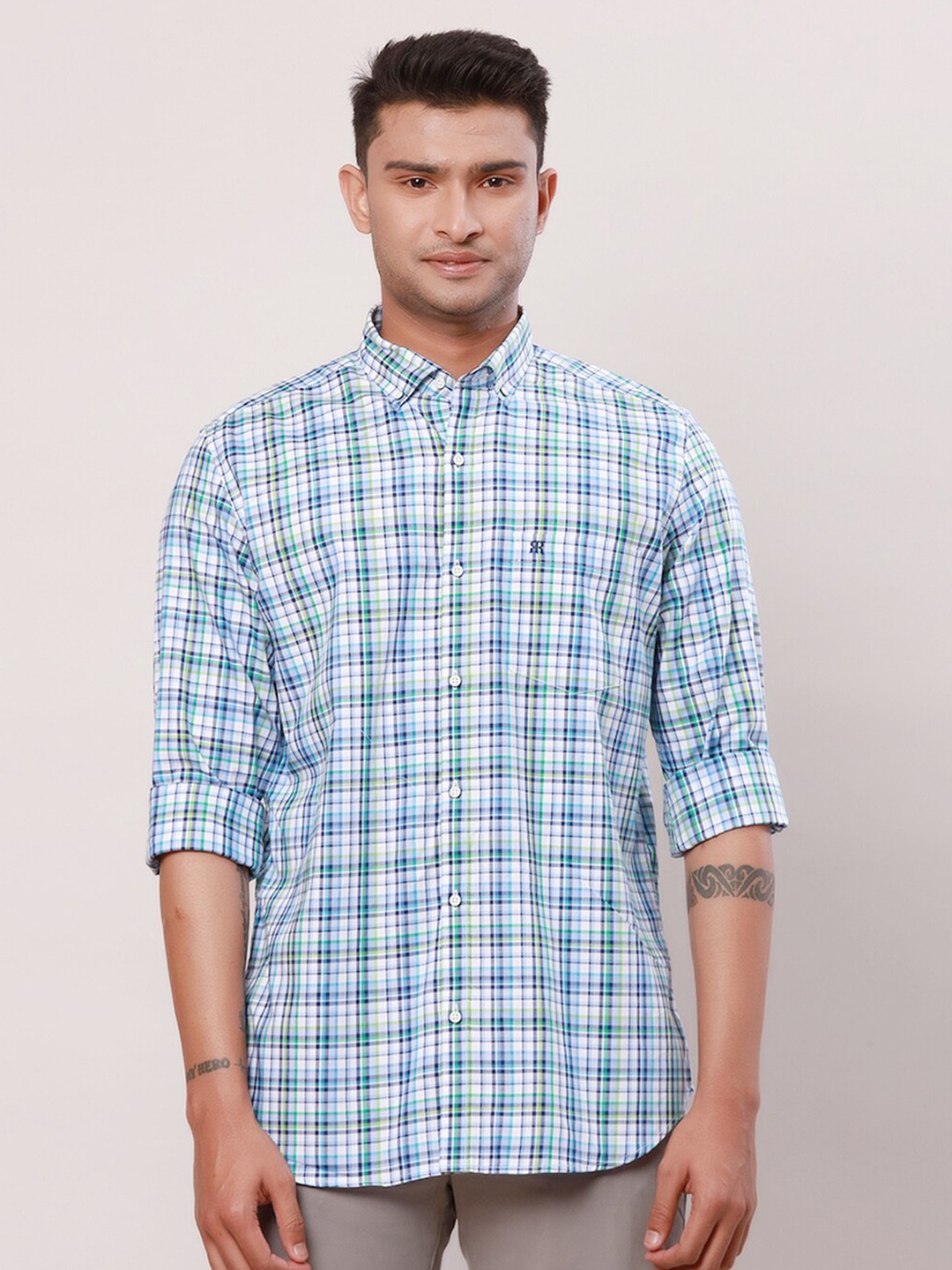 

Raymond Men Checked Contemporary-Fit Cotton Casual Shirt, Blue