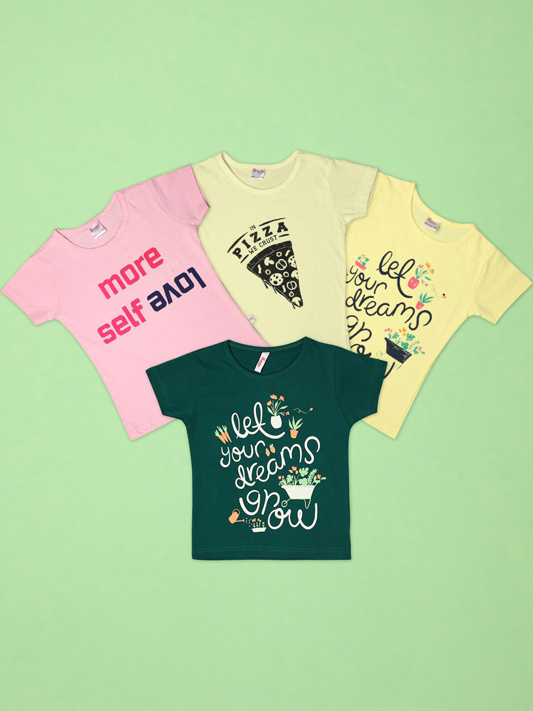 

V-Mart Girls 4 Printed V-Neck Applique T-shirt, Pink