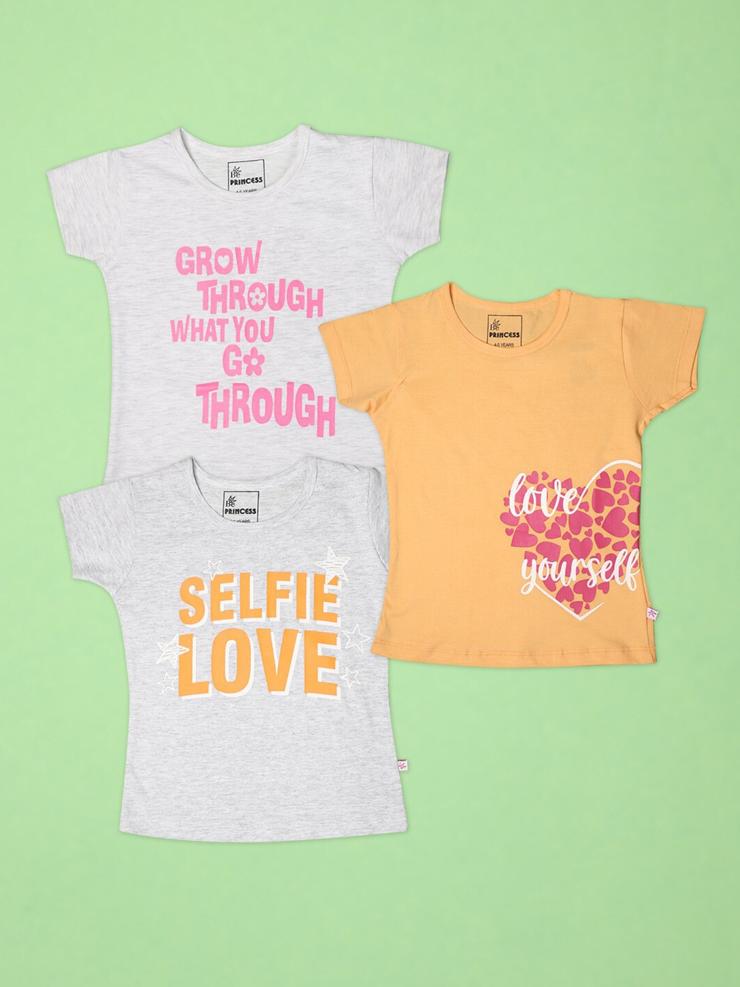 

V-Mart Girls Typography 3 Printed Applique T-shirt, Orange