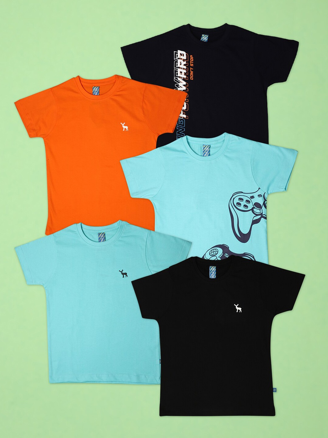 

V-Mart Boys Pack Of 5 Round Neck Short Sleeves Cotton Regular T-shirt, Black