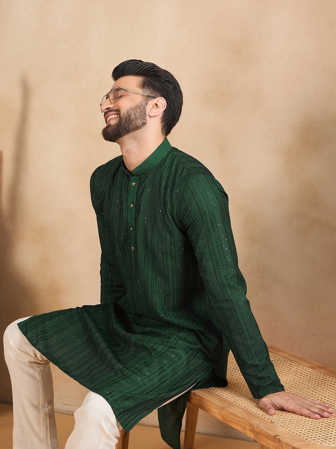 

HERE&NOW Men Liva Kurta, Green