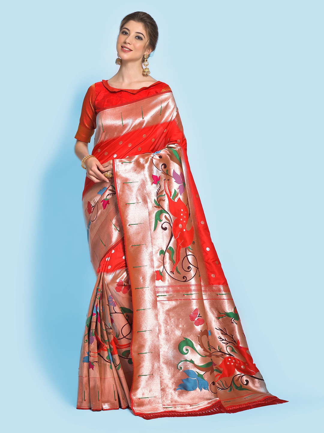 

LeeliPeeri Designer Ethnic Motifs Woven Design Zari Paithani Saree, Red