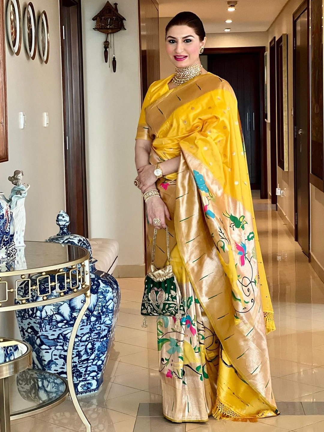 

LeeliPeeri Designer Ethnic Motifs Woven Design Zari Paithani Saree, Yellow