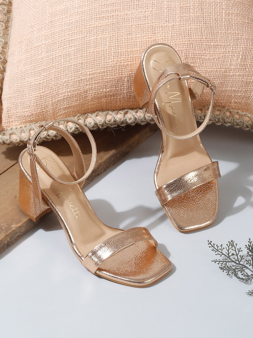 

Bruno Manetti Textured PU Party Block Sandals, Rose gold