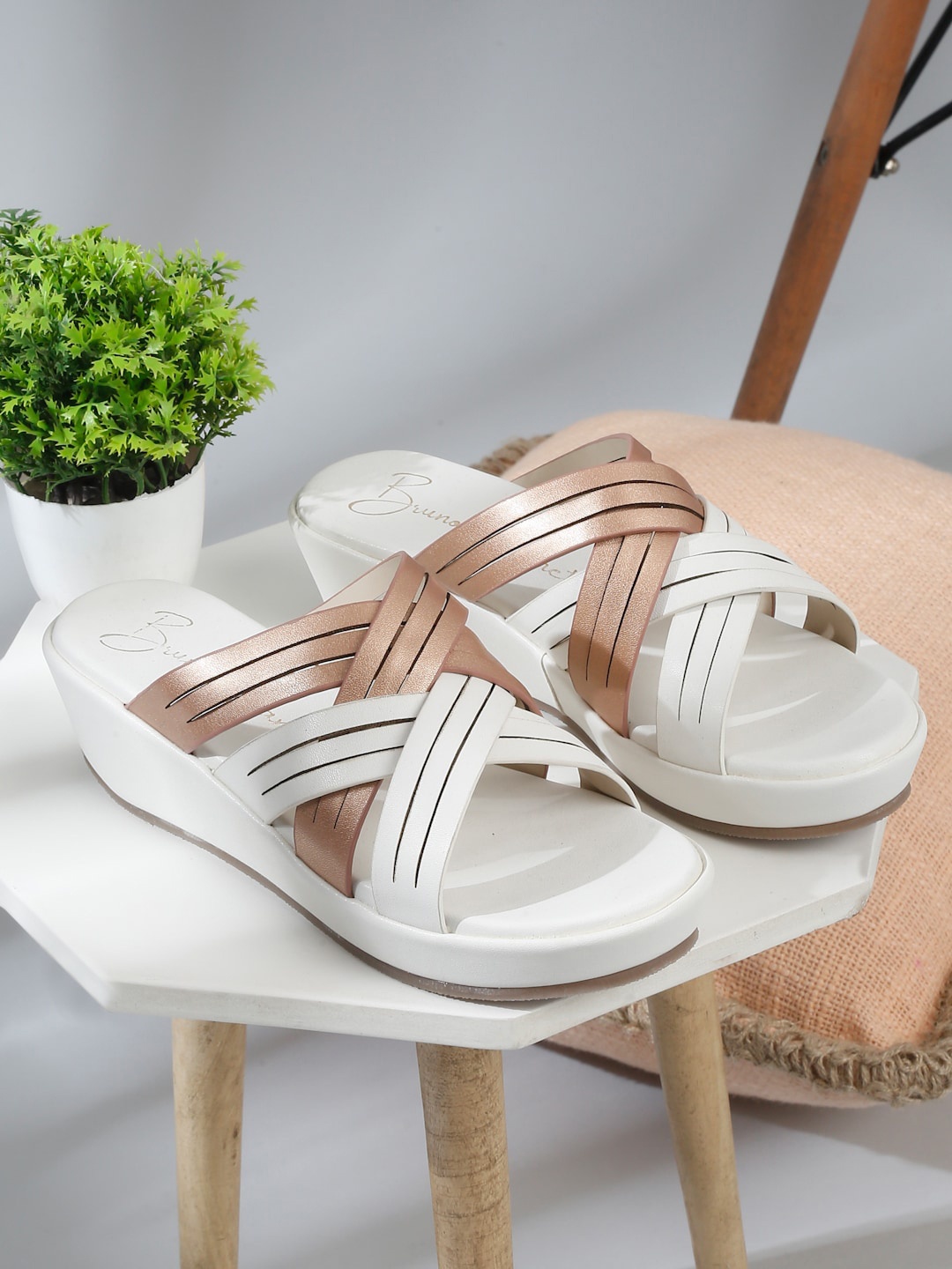 

Bruno Manetti Textured PU Party Block Sandals with Tassels, White