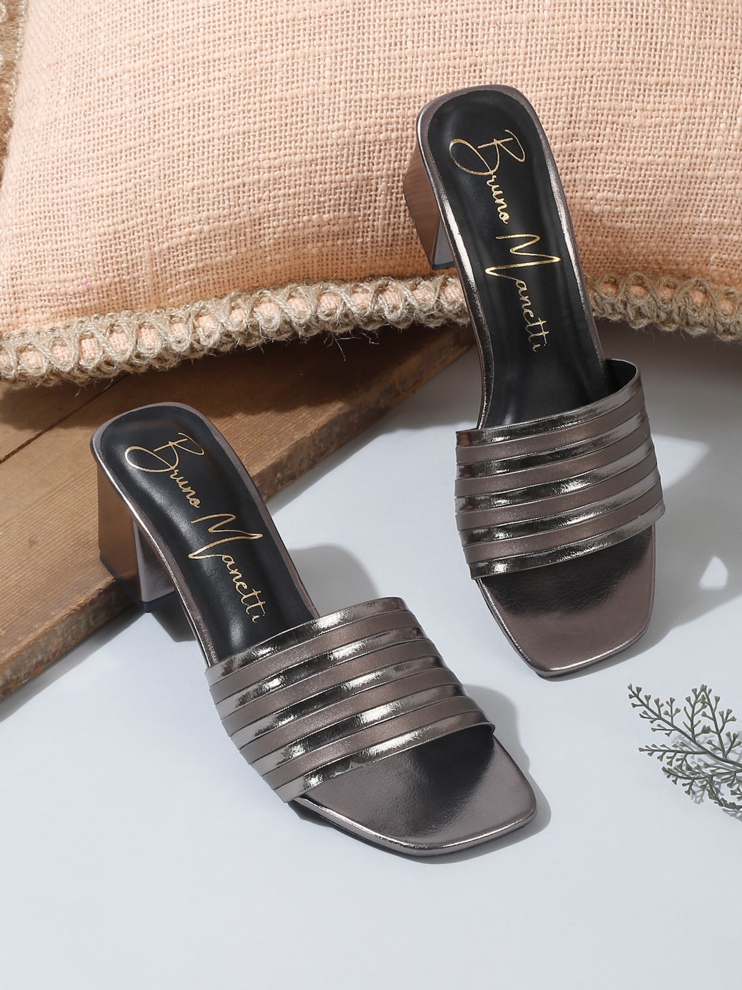 

Bruno Manetti Striped Block Heels, Grey