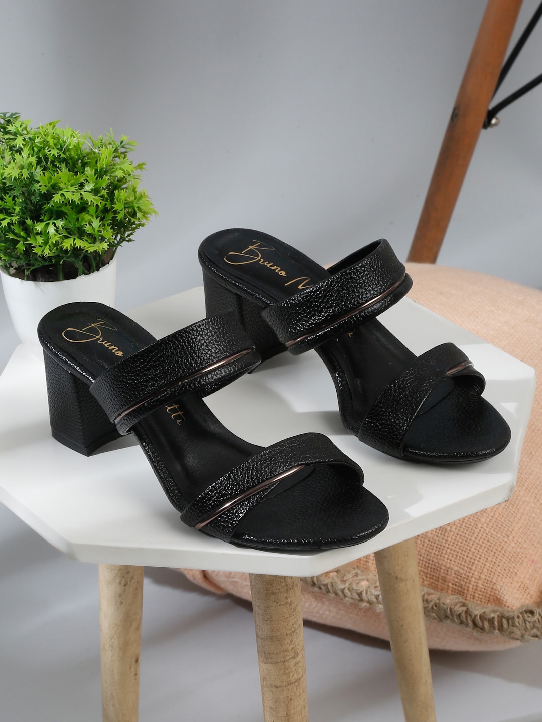 

Bruno Manetti PU Party Block Sandals, Black