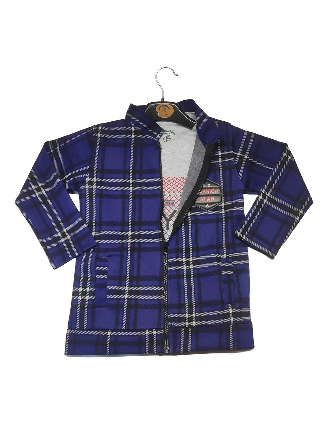 

BAESD Boys Checked Cotton Bomber Jacket With T-Shirt, Blue