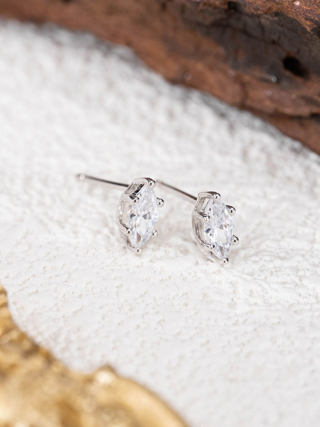 

MISS JO 92.5 Sterling Silver Silver-Plated Artificial Stones Studded Stud Earrings