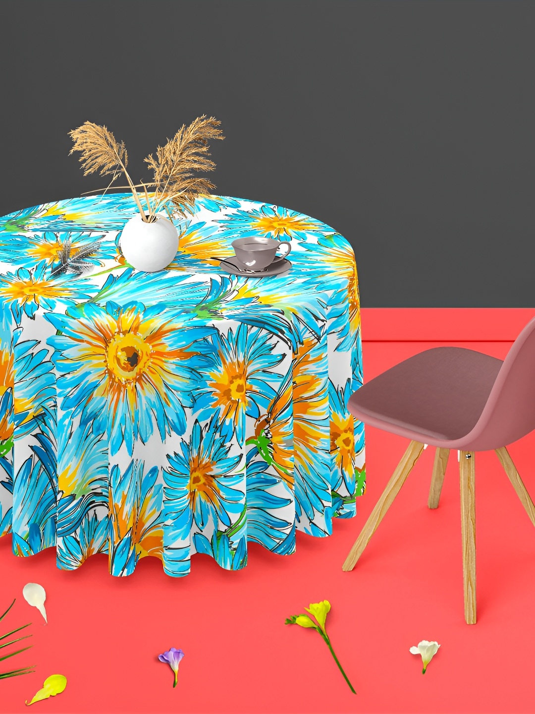 

ArtzFolio Blue & Orange Printed Canvas Anti-Slip Round 4-Seater Table Cover