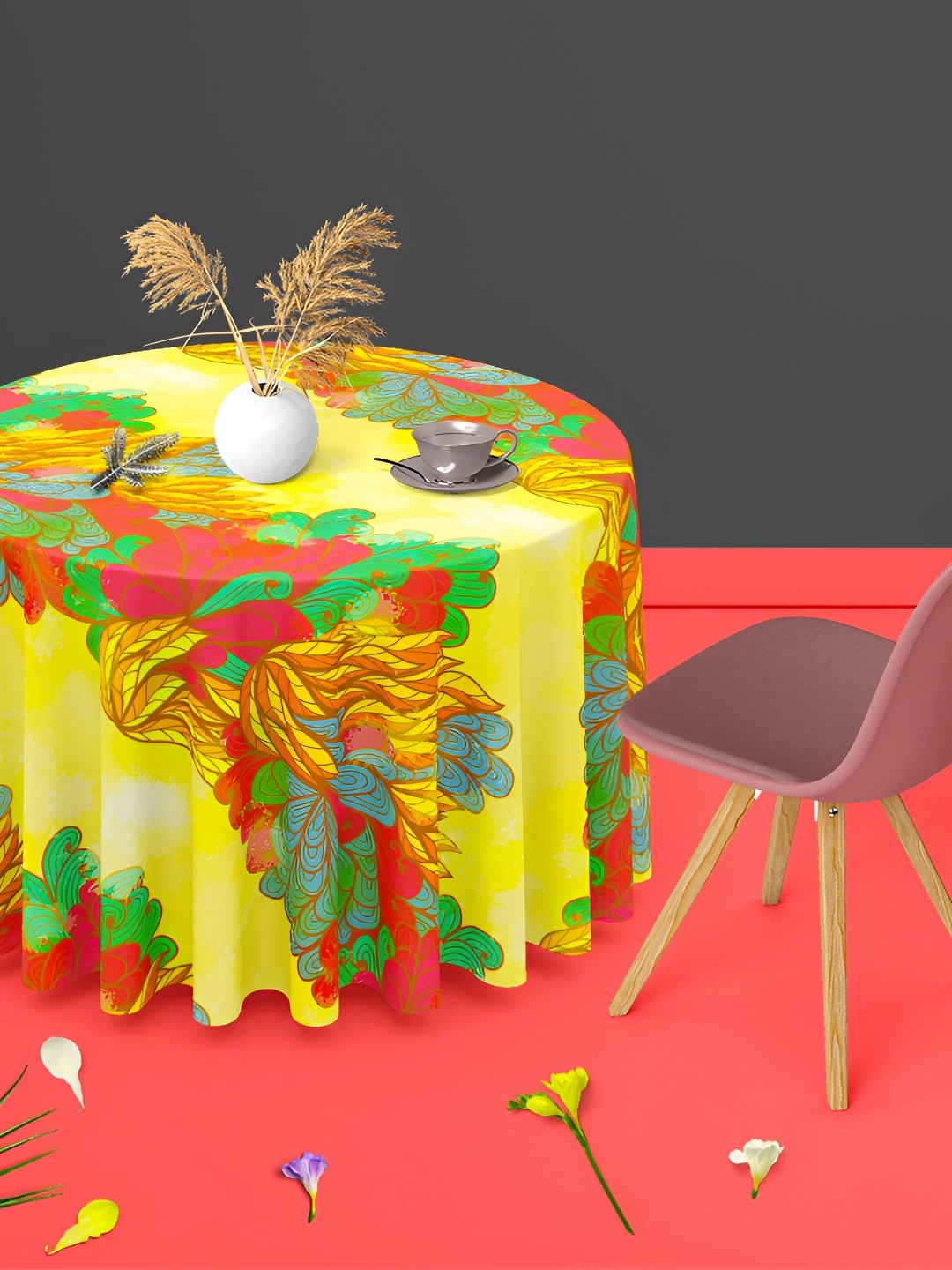 

ArtzFolio Yellow & Red Printed Velvet Anti Slip Round Table Cover