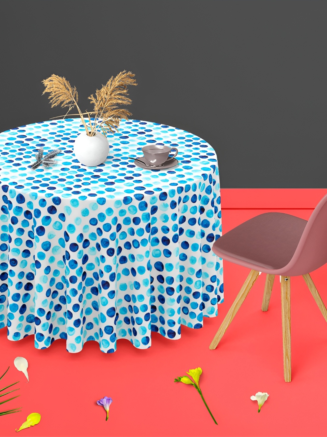 

ArtzFolio Blue & White Geometric Anti-Slip Round 8Seater Table Cover