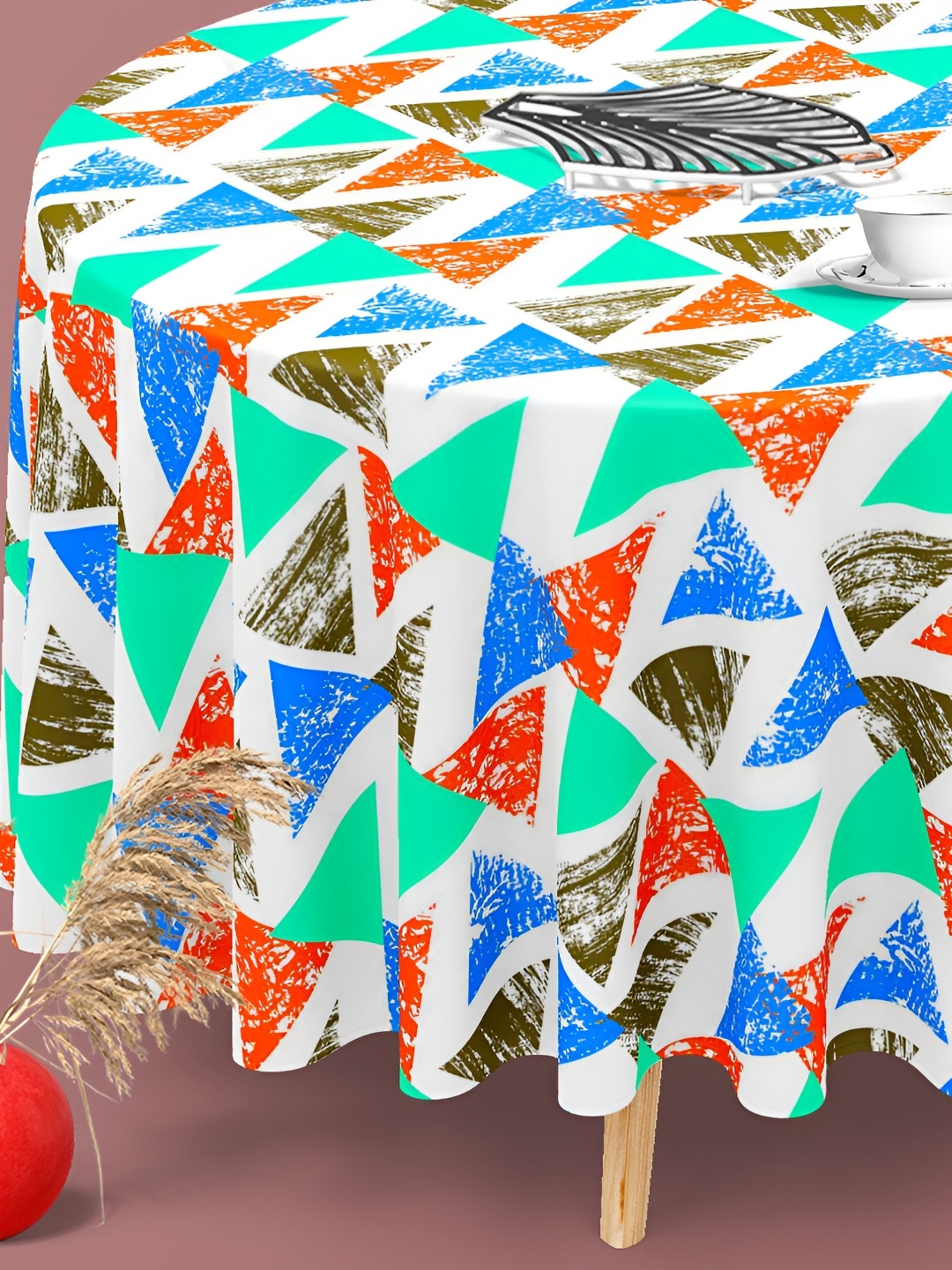 

ArtzFolio White & Blue Anti-Slip Round 6-Seater Table Cover