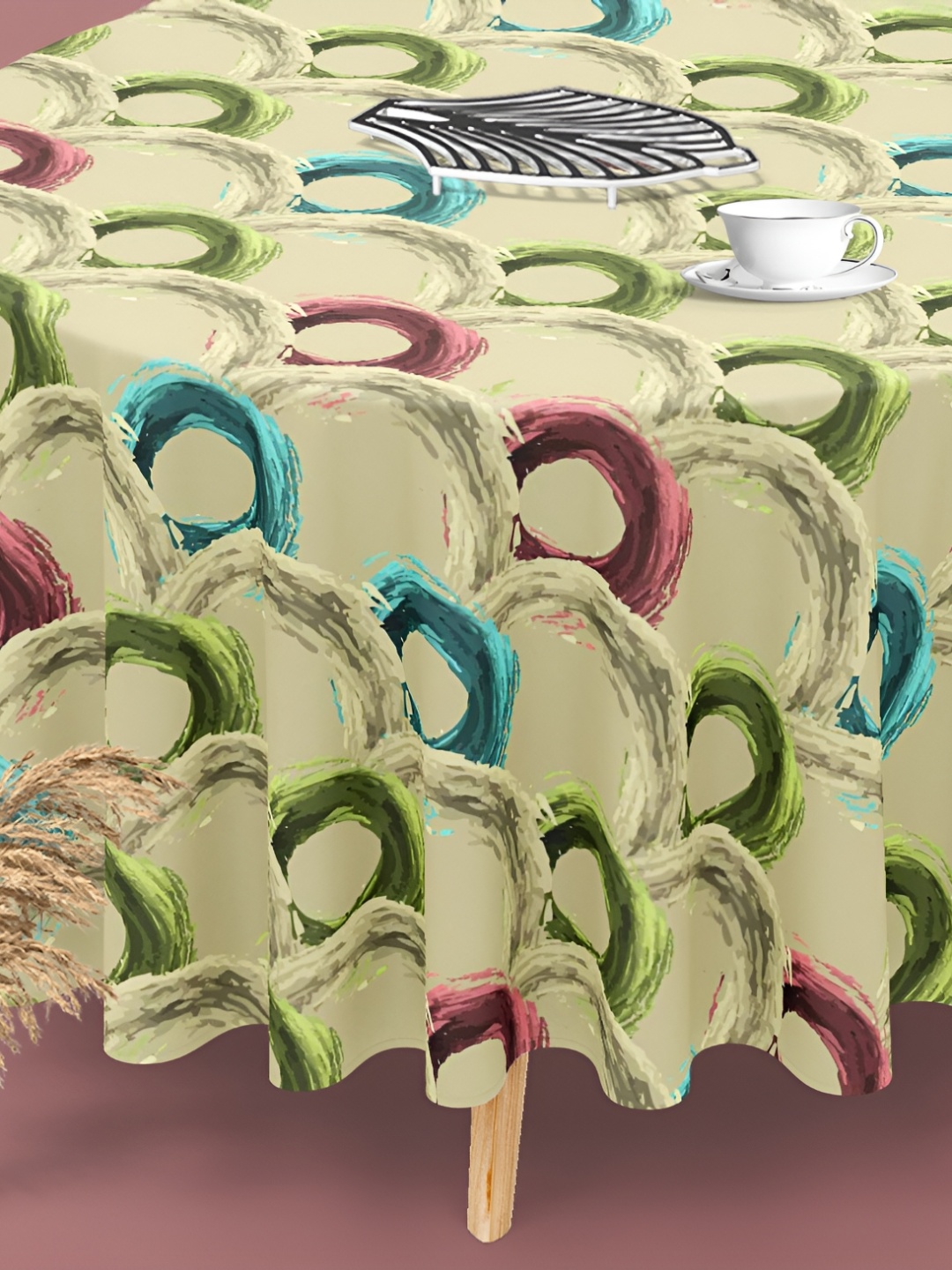 

ArtzFolio Green & Blue Printed Canvas Anti-Slip Round 8-Seater Table Cover