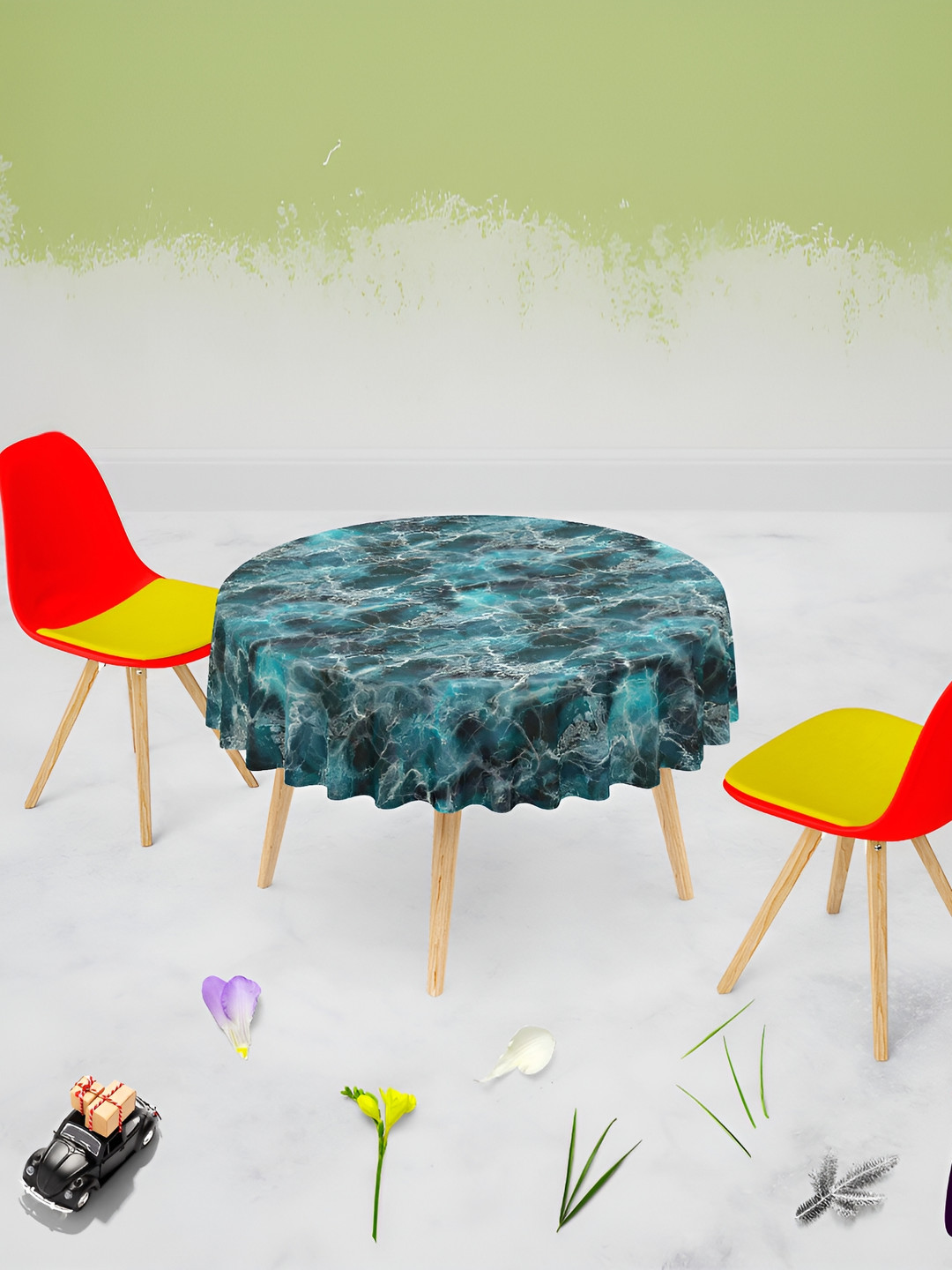 

ArtzFolio Blue & Black Anti-Slip Round 8-Seater Table Cover