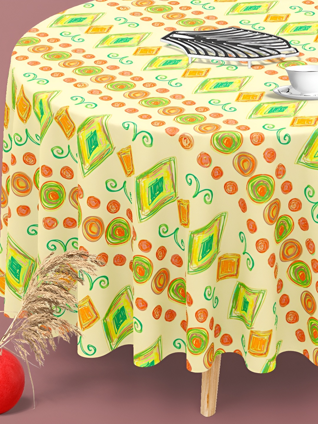 

ArtzFolio Yellow Ethnic Motifs Printed Anti-Slip Round 6-Seater Table Cover