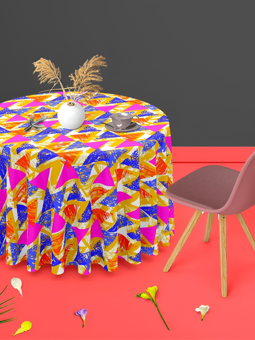 

ArtzFolio Blue & Yellow Printed Anti-Slip Round Table Cover