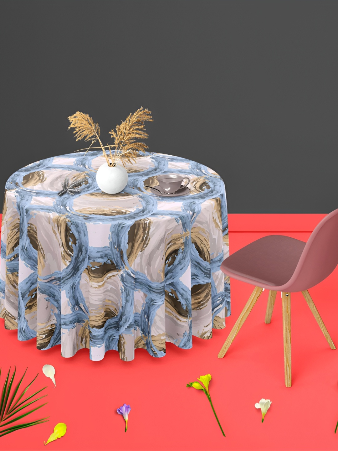 

ArtzFolio Blue Brown Anti-Slip Round 6-Seater Table Cover