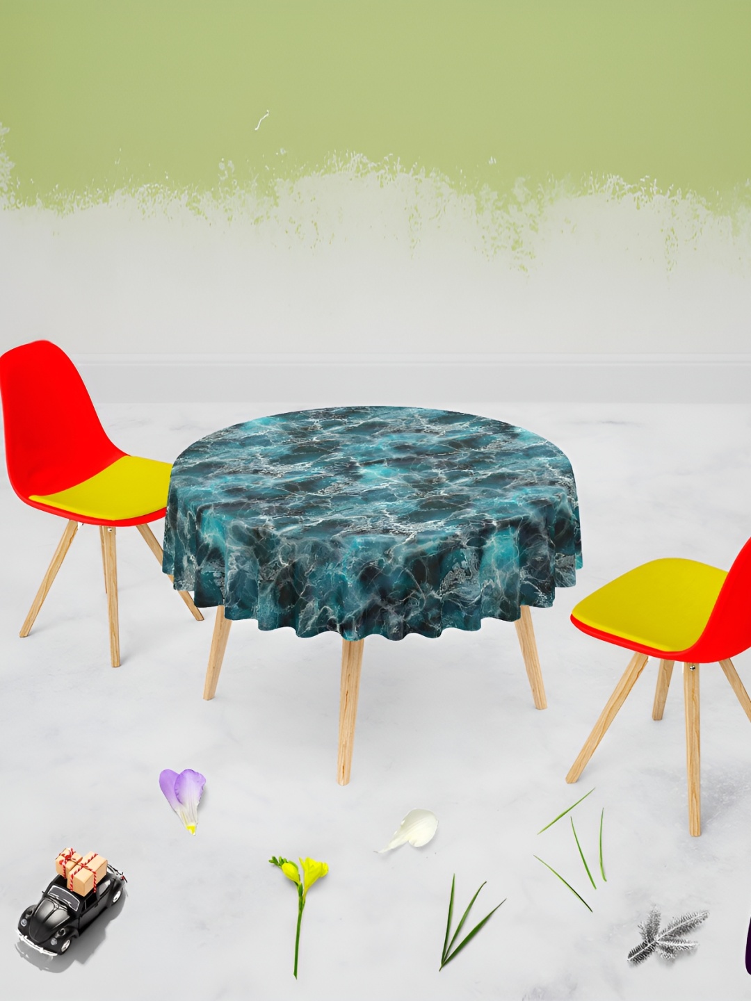 

ArtzFolio Green & Black Abstract Printed Anti-Slip Round 8-Seater Velvet Table Cover