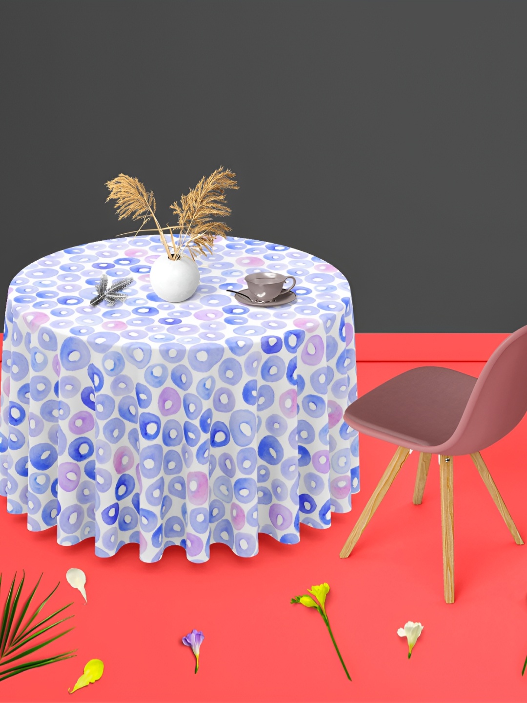 

ArtzFolio White & Grey Anti-Slip Round 4-Seater Table Cover