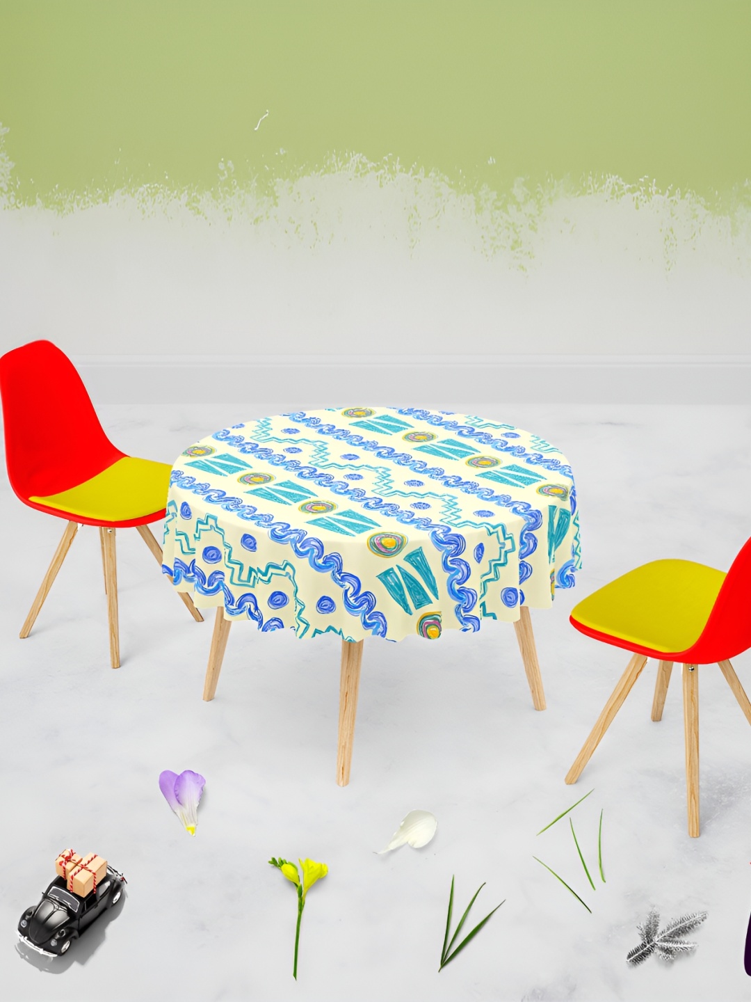 

ArtzFolio Cream & Blue Anti-Slip Round 8-Seater Table Cover