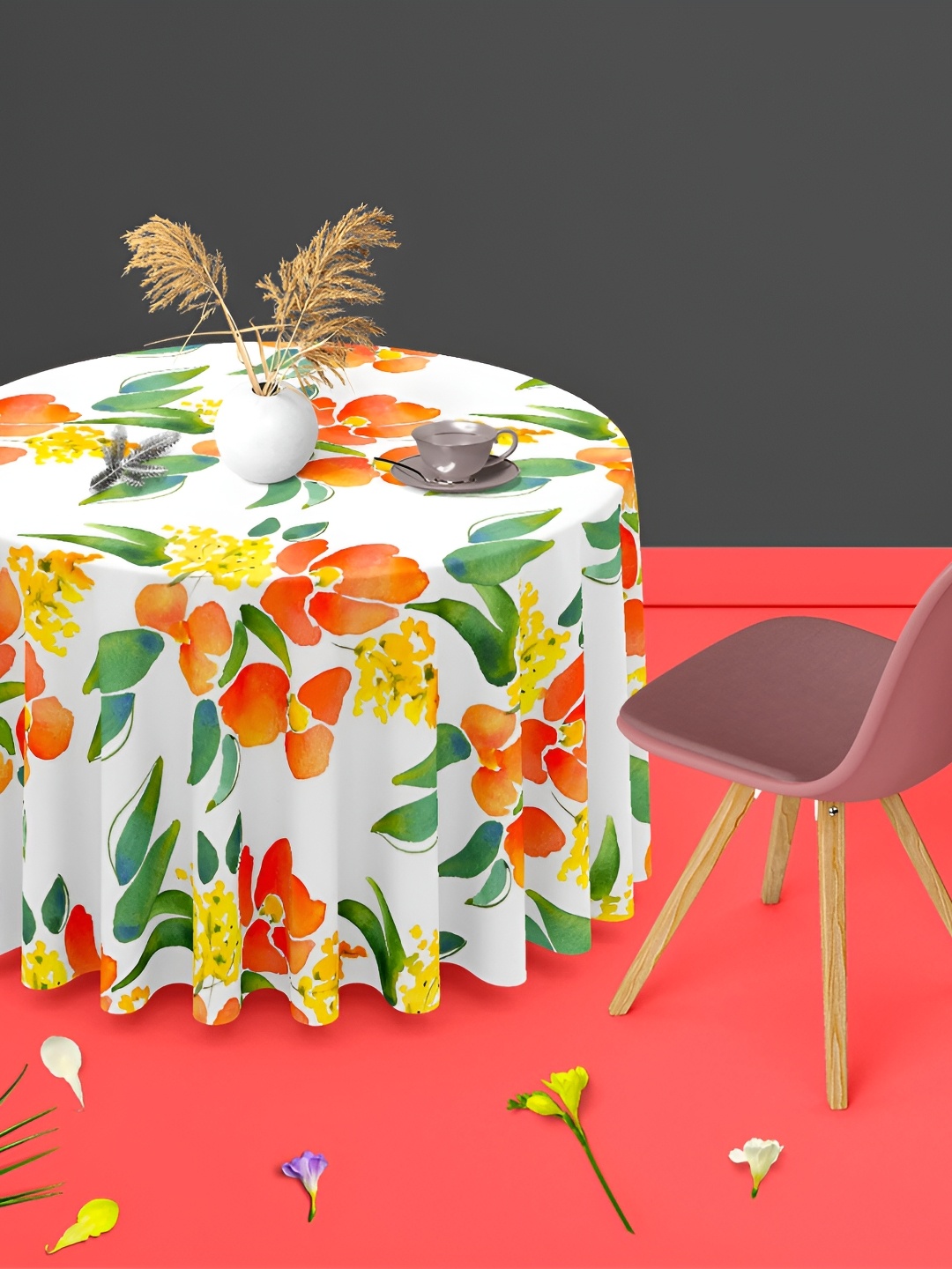 

ArtzFolio White & Green Anti-Slip Round 4-Seater Table Cover