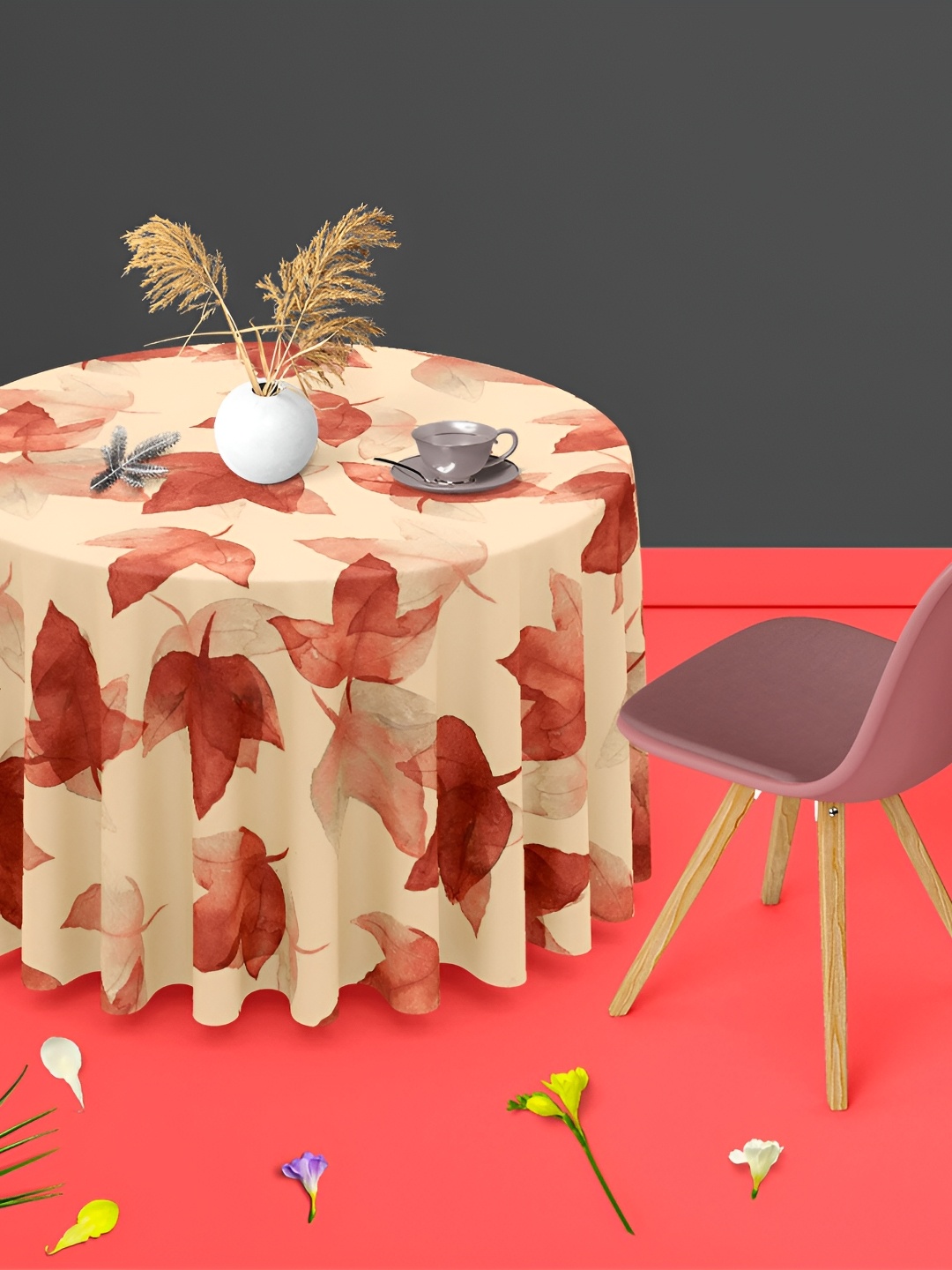 

ArtzFolio Cream & Brown Anti-Slip Round 6-Seater Table Cover
