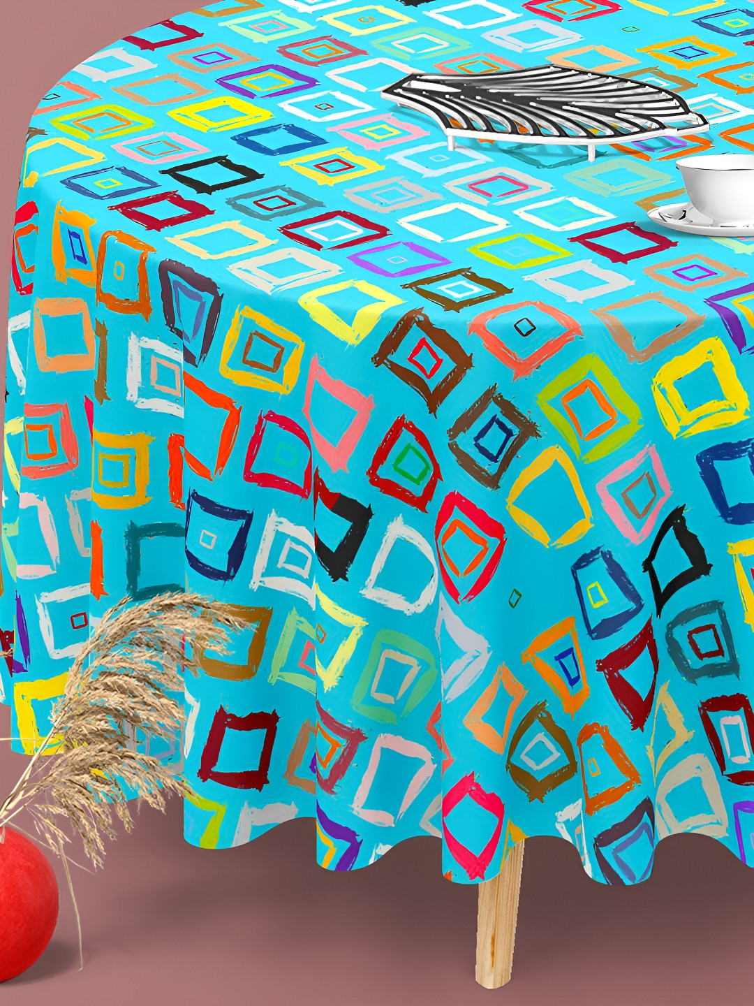 

ArtzFolio Blue Anti-Slip Round 6-Seater Table Cover