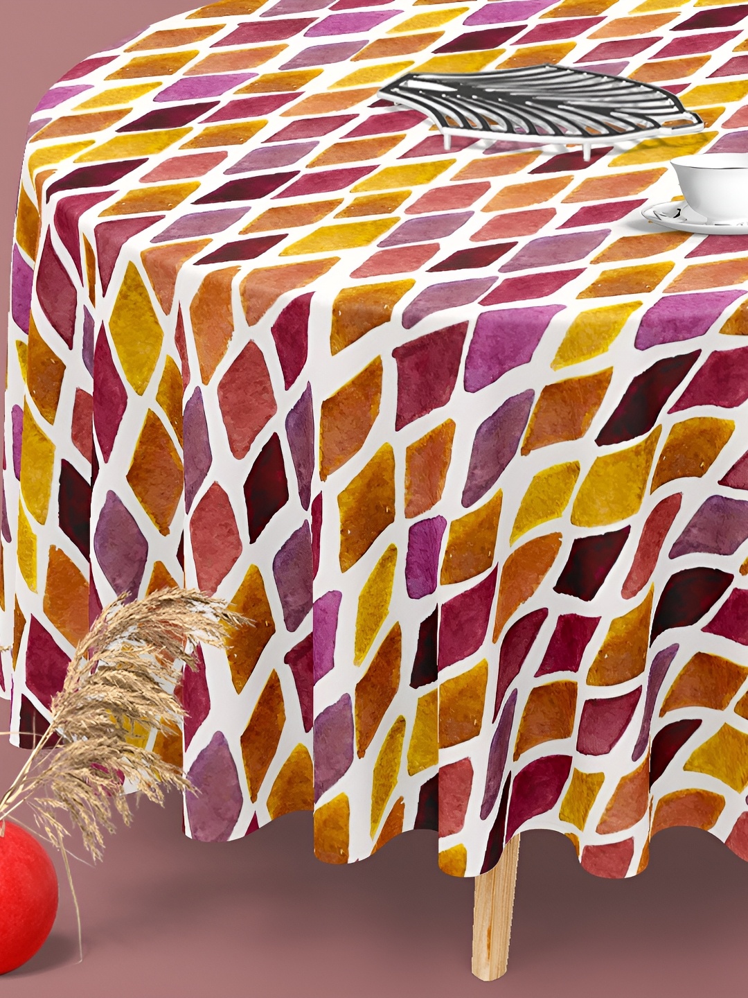 

ArtzFolio White & Purple Printed Velvet Anti-Slip Round 4-Seater Table Cover