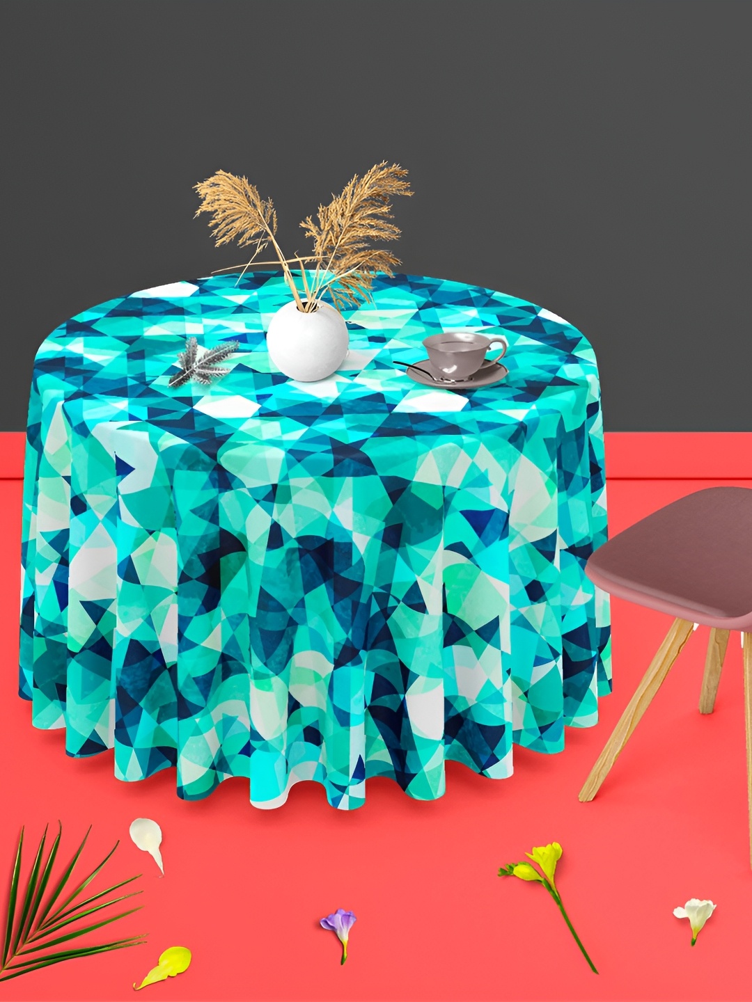 

ArtzFolio Blue Printed Anti-Slip Round 6-Seater Table Cover