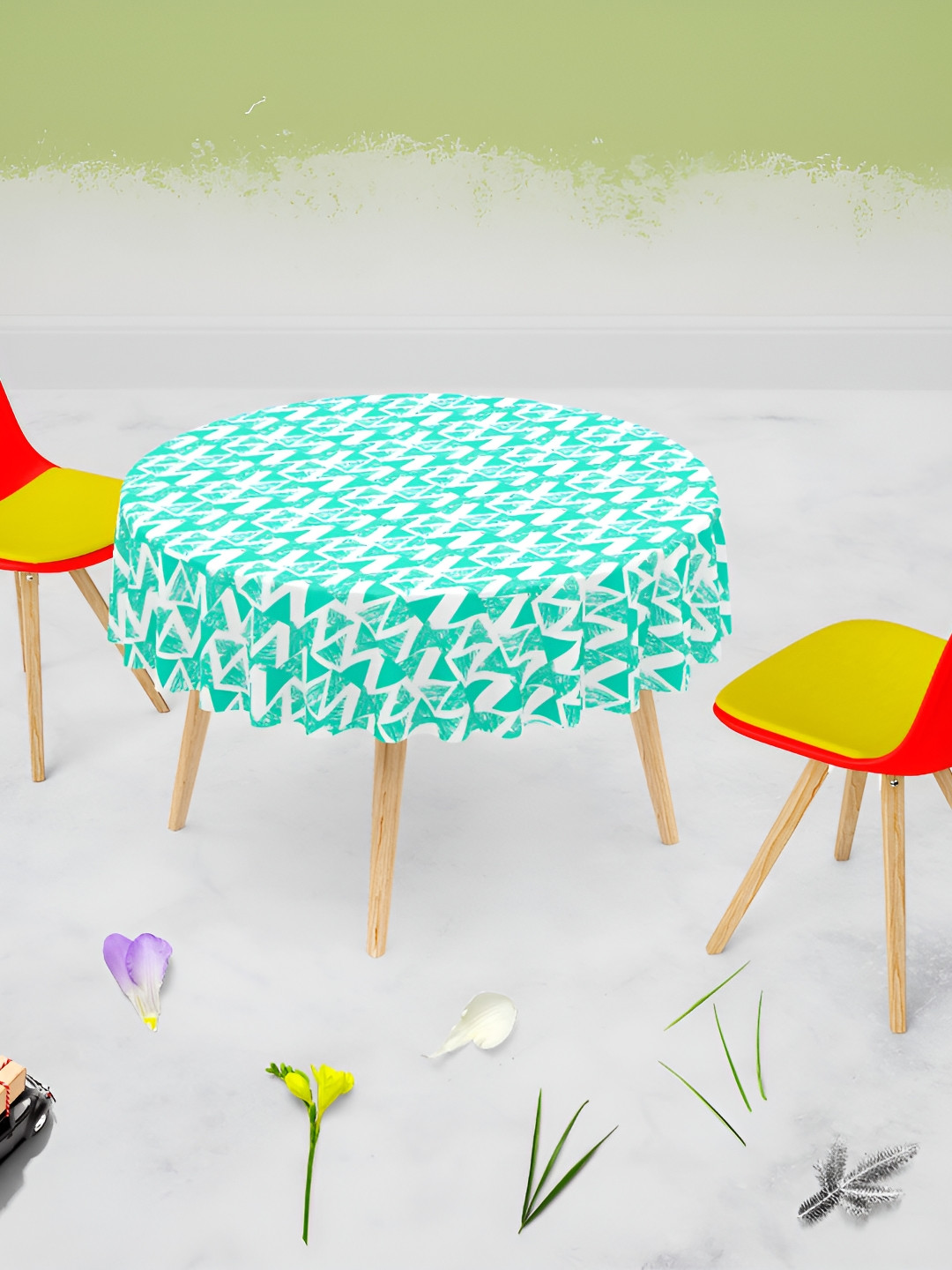 

ArtzFolio White & Green Printed Anti-Slip Round Table Cover