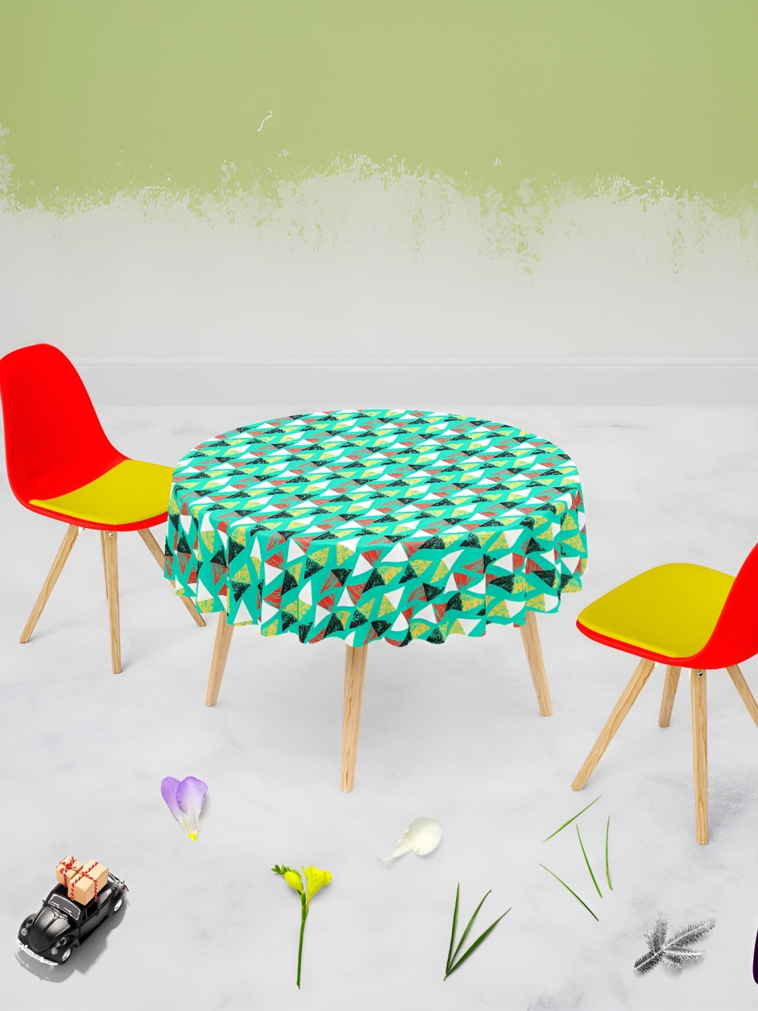 

ArtzFolio Green & White Anti-Slip Round 6-Seater Table Cover