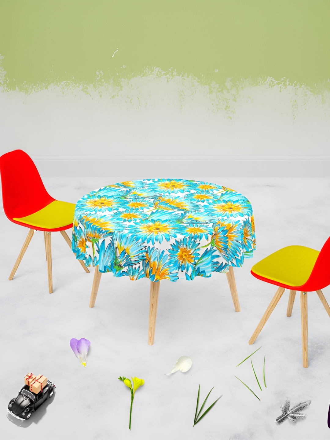 

ArtzFolio Blue Printed Anti-Slip Velvet Round 6-Seater Table Cover