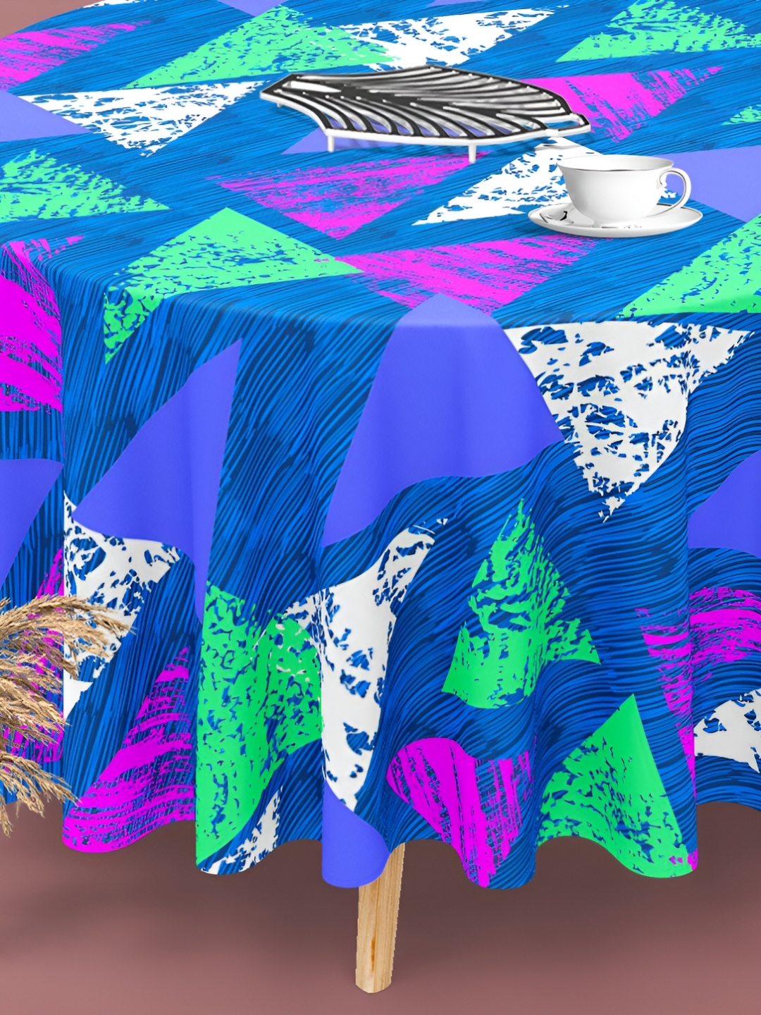 

ArtzFolio Green & Blue Printed Anti Slip Round Table Cover
