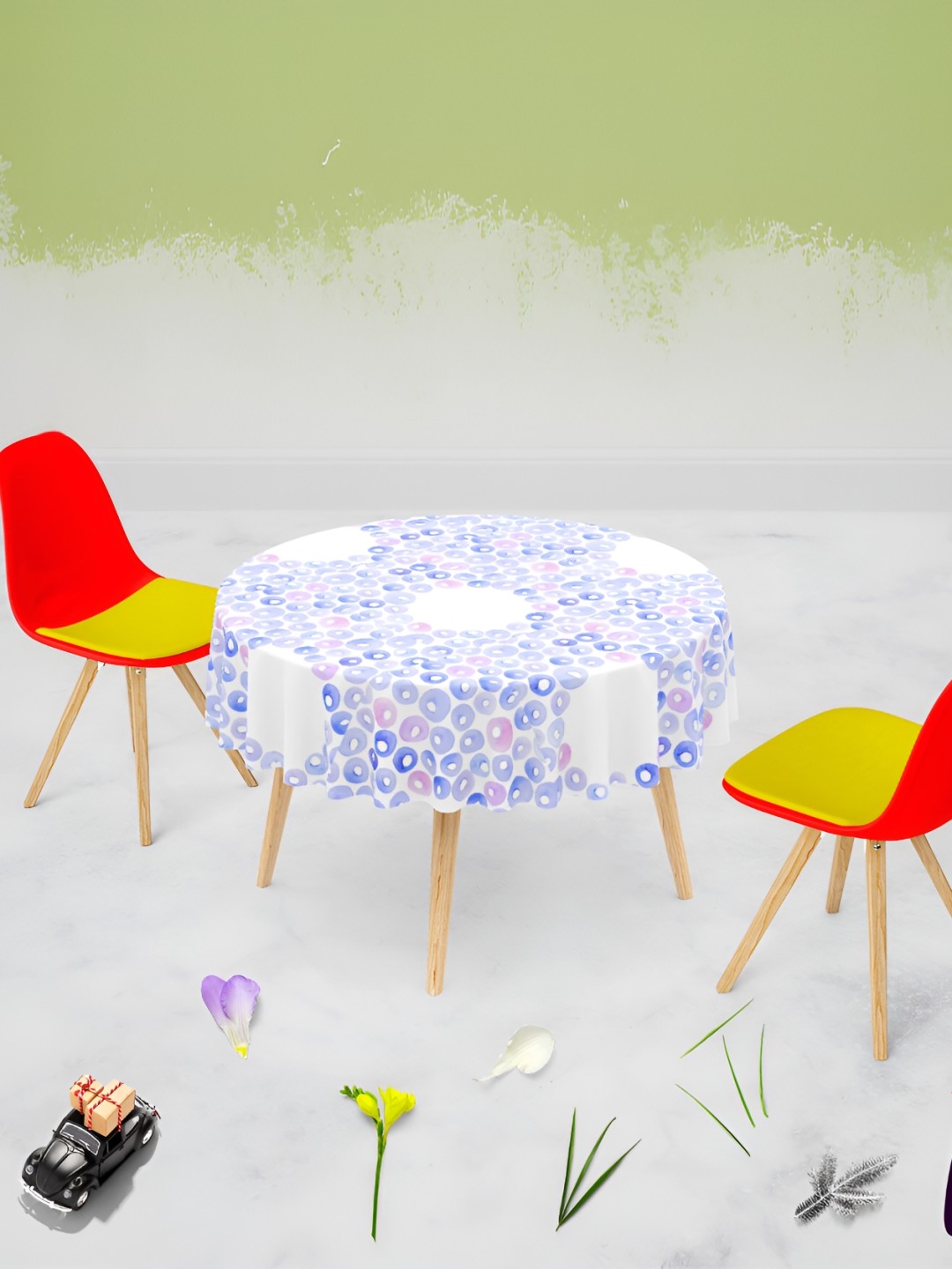 

ArtzFolio White & Blue Printed Anti-Slip Round Table Cover
